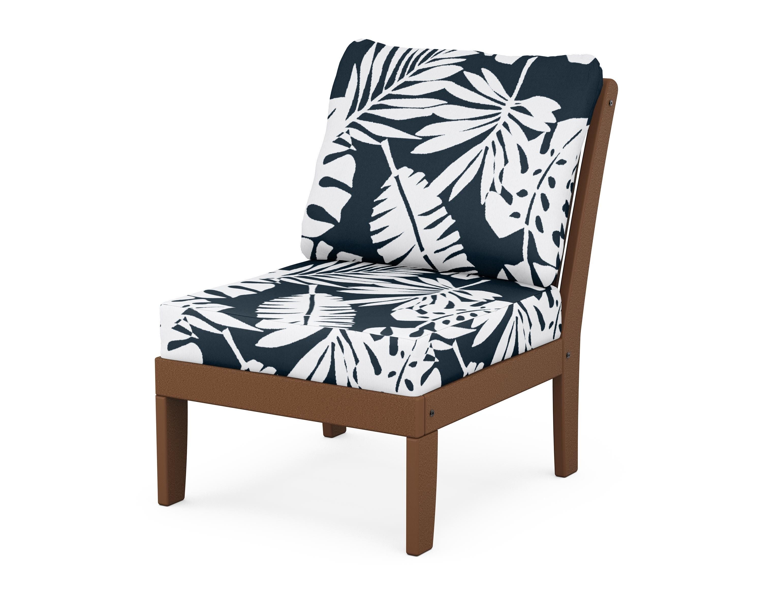 POLYWOOD® Braxton Modular Armless Chair in Teak / Leaf Marine Indigo