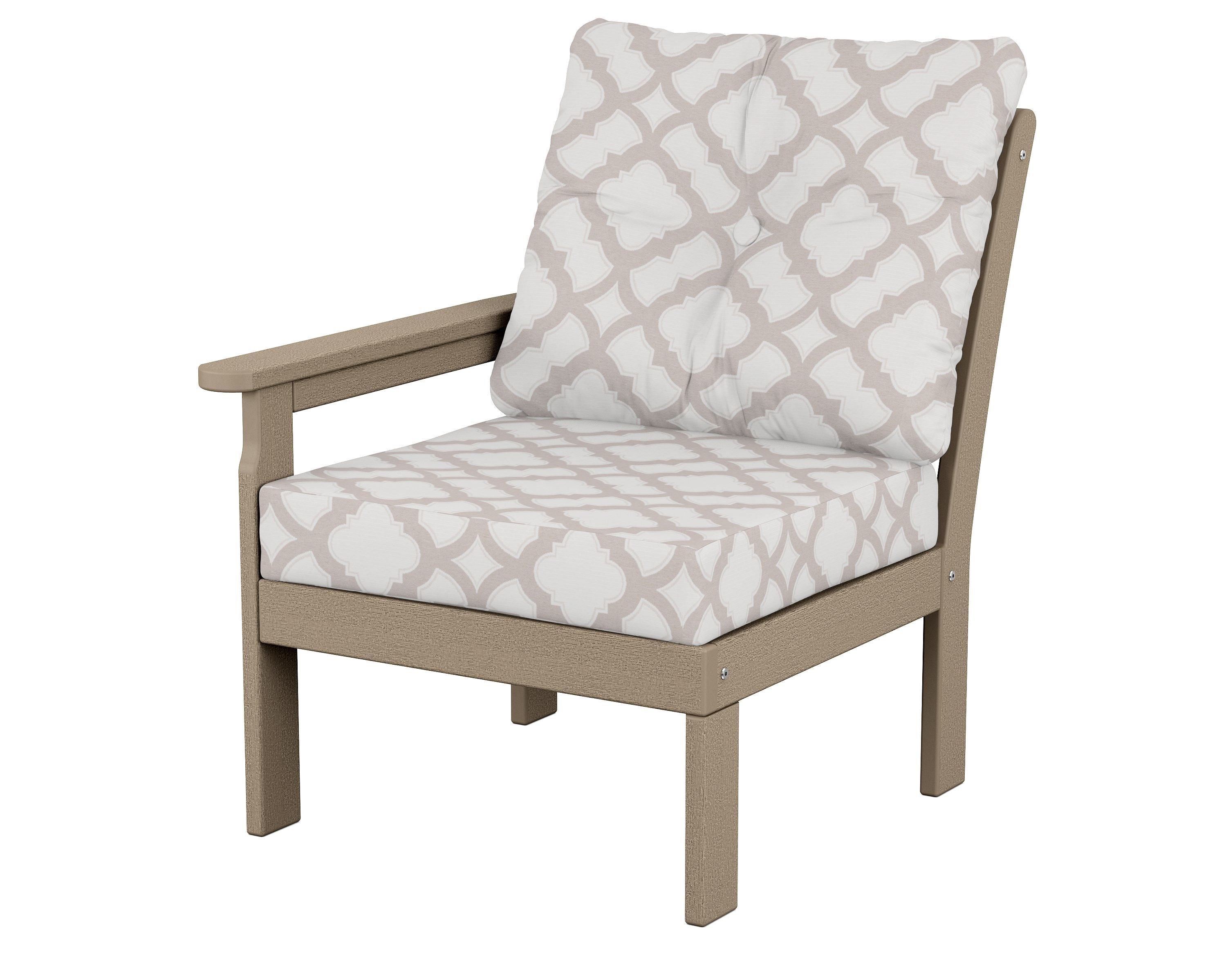 POLYWOOD® Vineyard Modular Left Arm Chair in Vintage Sahara / Trellis Dune Burlap