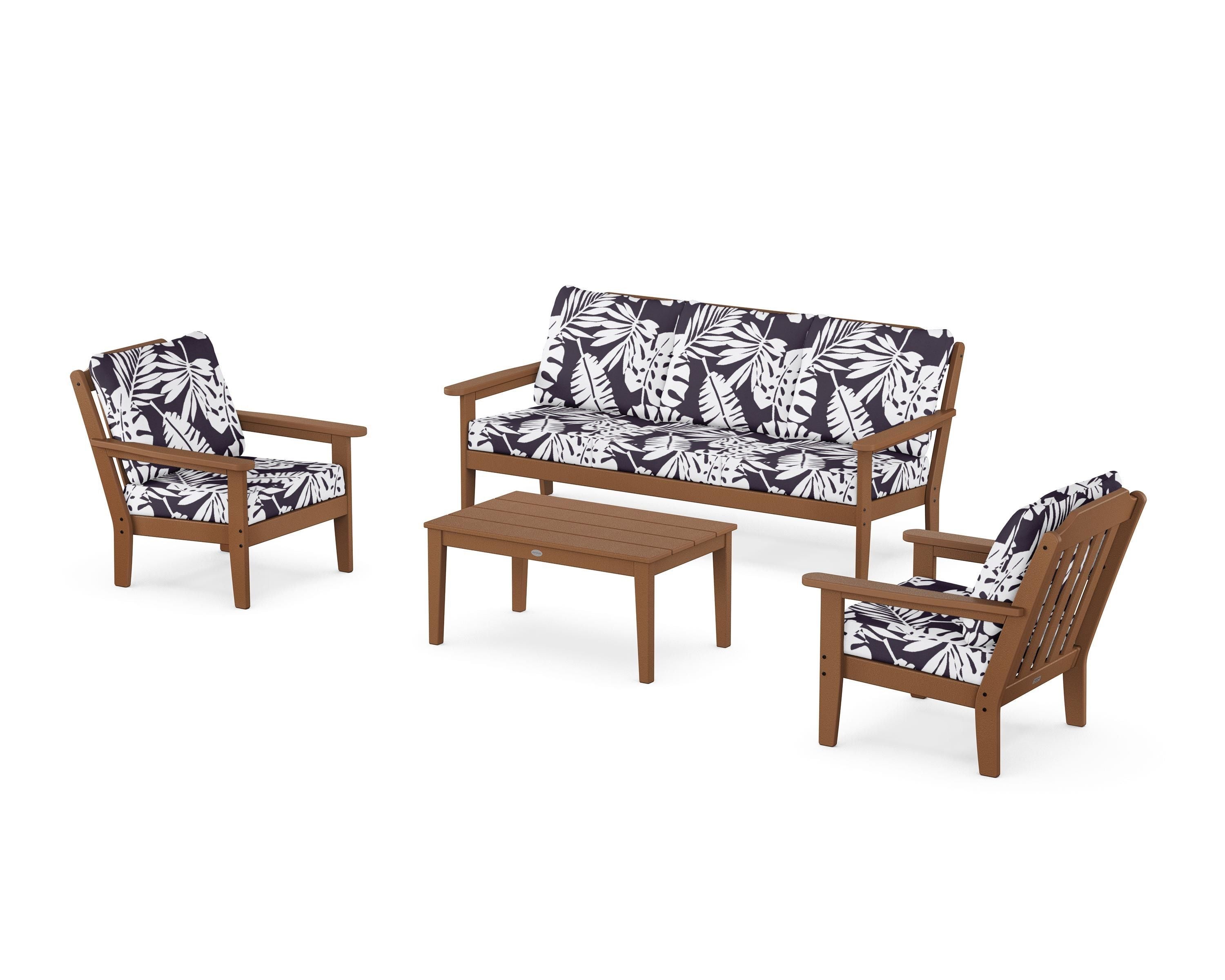 Country Living Cottage 4-Piece Deep Seating Set with Sofa in Teak / Leaf Navy