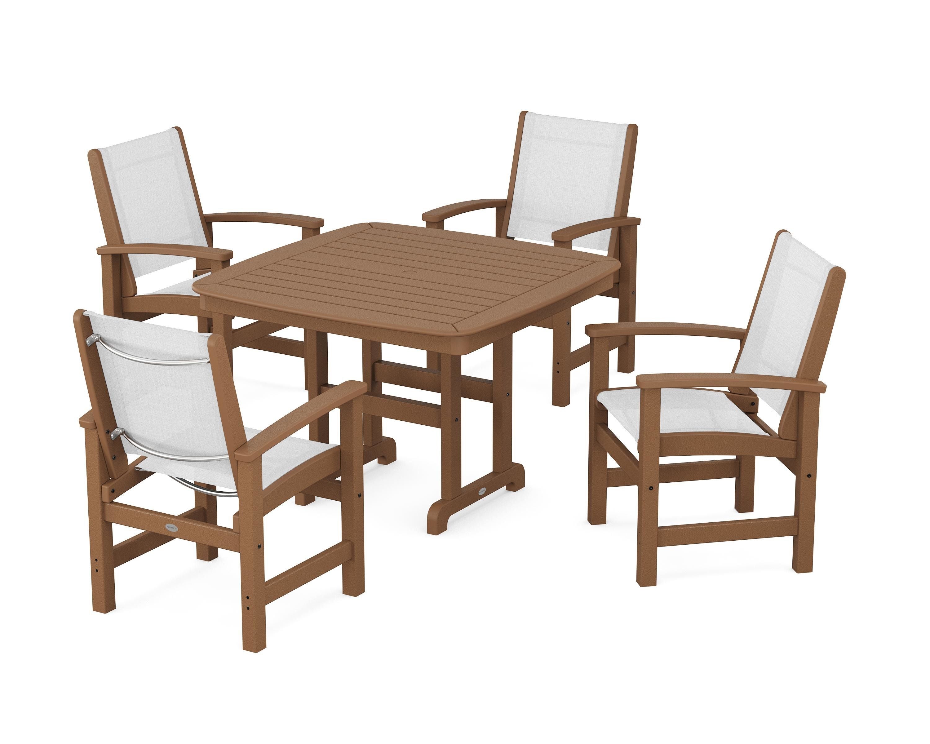 POLYWOOD® Coastal 5-Piece Dining Set in Teak / White Sling