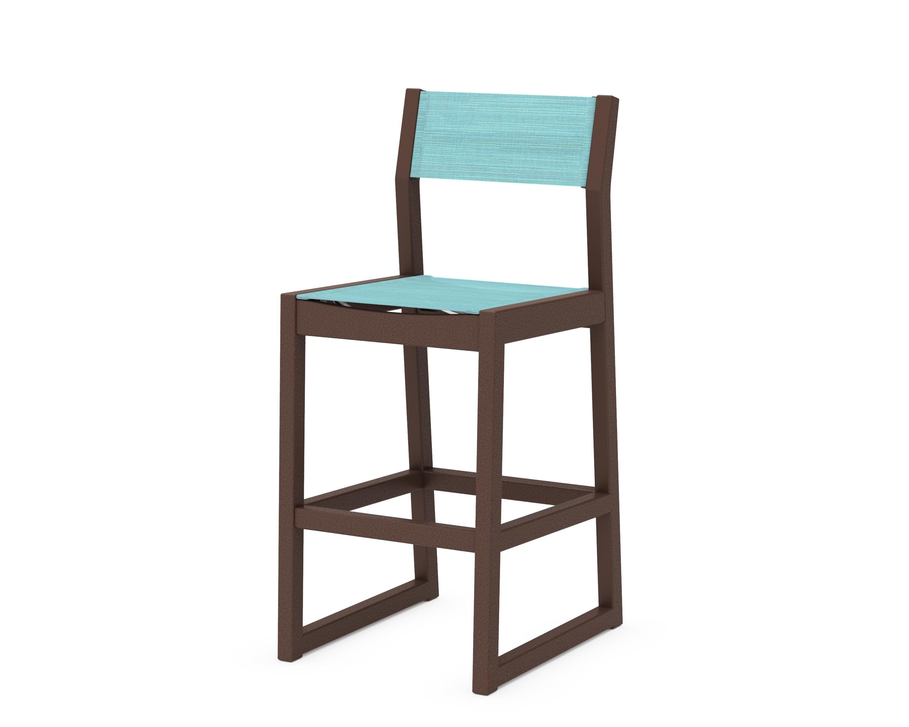 POLYWOOD® EDGE Sling Bar Side Chair in Mahogany / Dupioni Aquamarine Sling