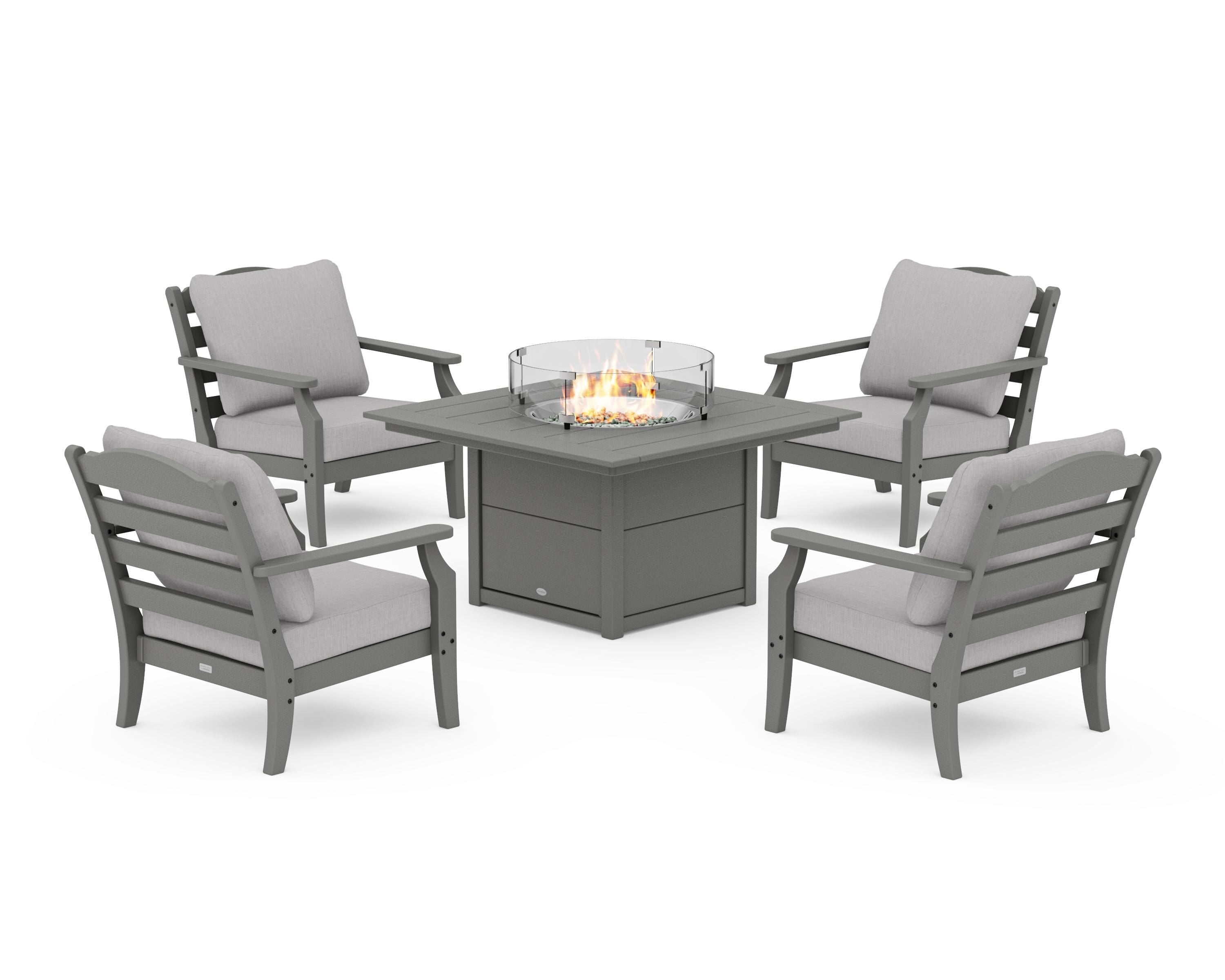 Draper James™ by POLYWOOD® Savannah 5-Piece Deep Seating Set with Fire Pit Table in Slate Grey / Granite