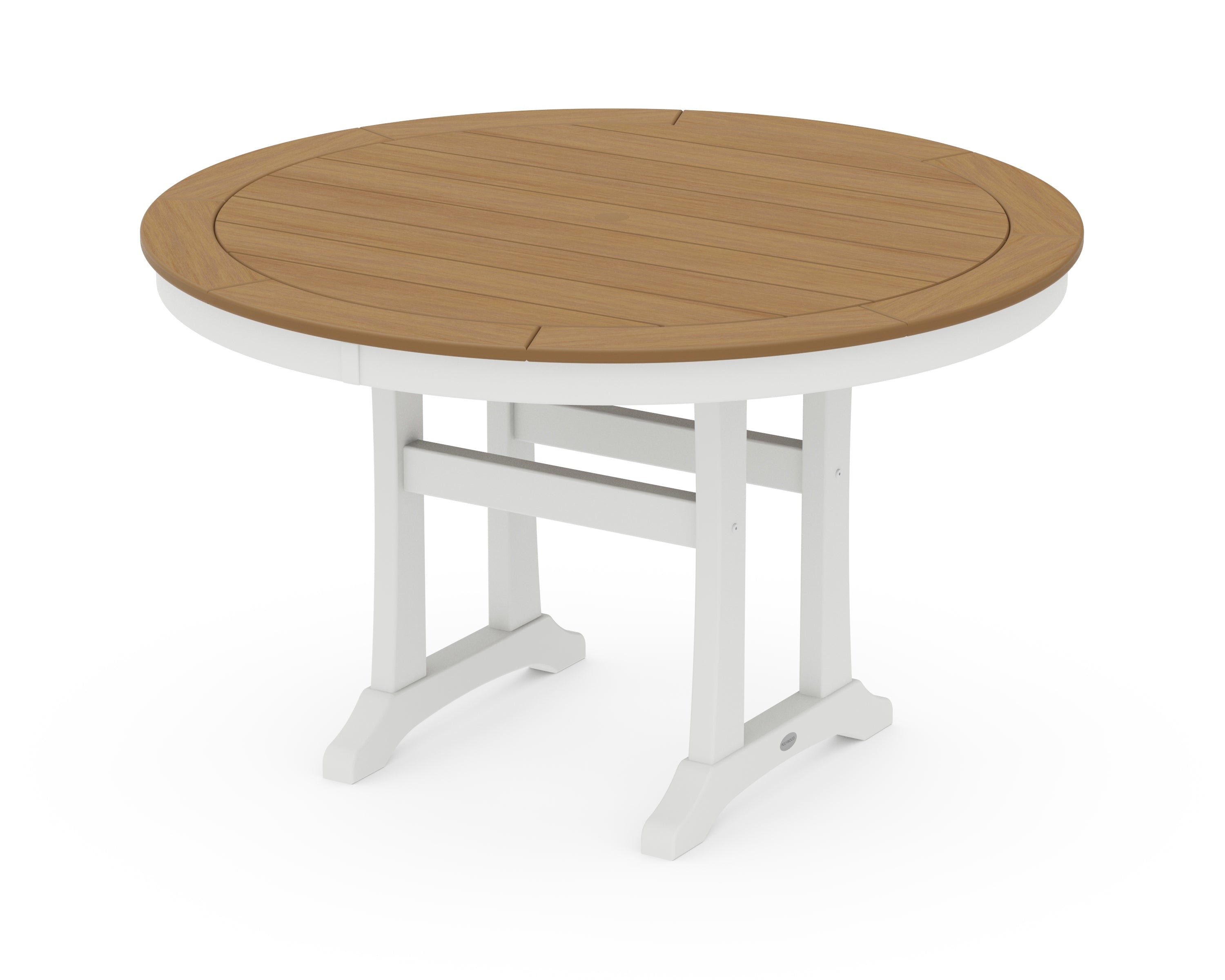 POLYWOOD® Nautical Trestle 48" Round Dining Table in White / Natural