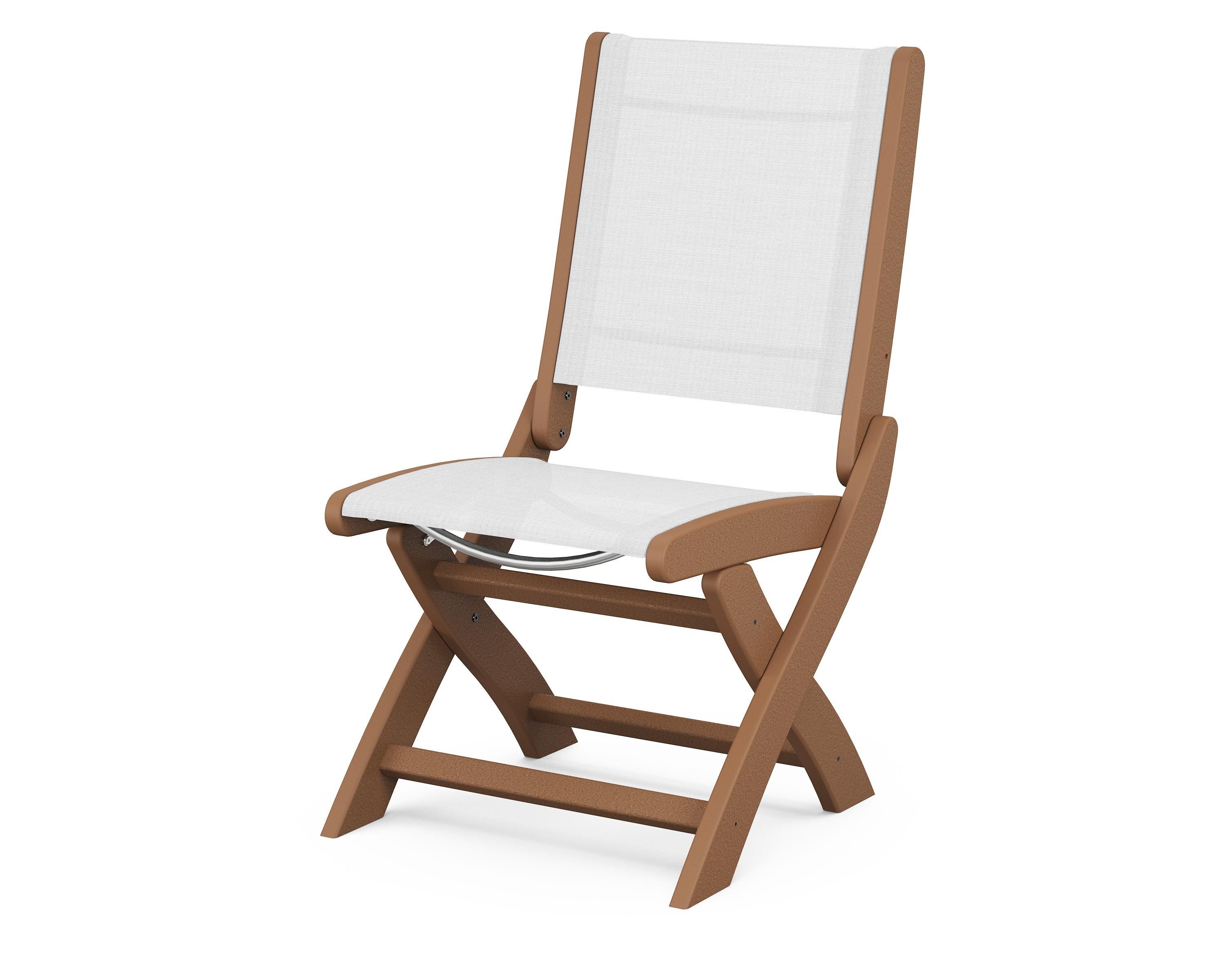 POLYWOOD® Coastal Folding Side Chair in Teak / White Sling