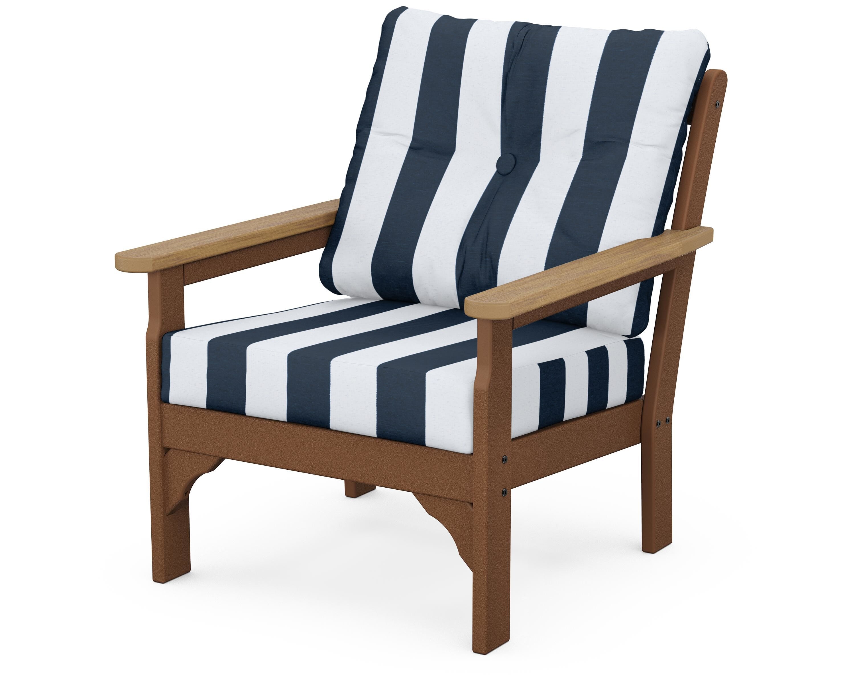 POLYWOOD® Vineyard Deep Seating Chair in Teak / Natural / Cabana Stripe Marine Indigo