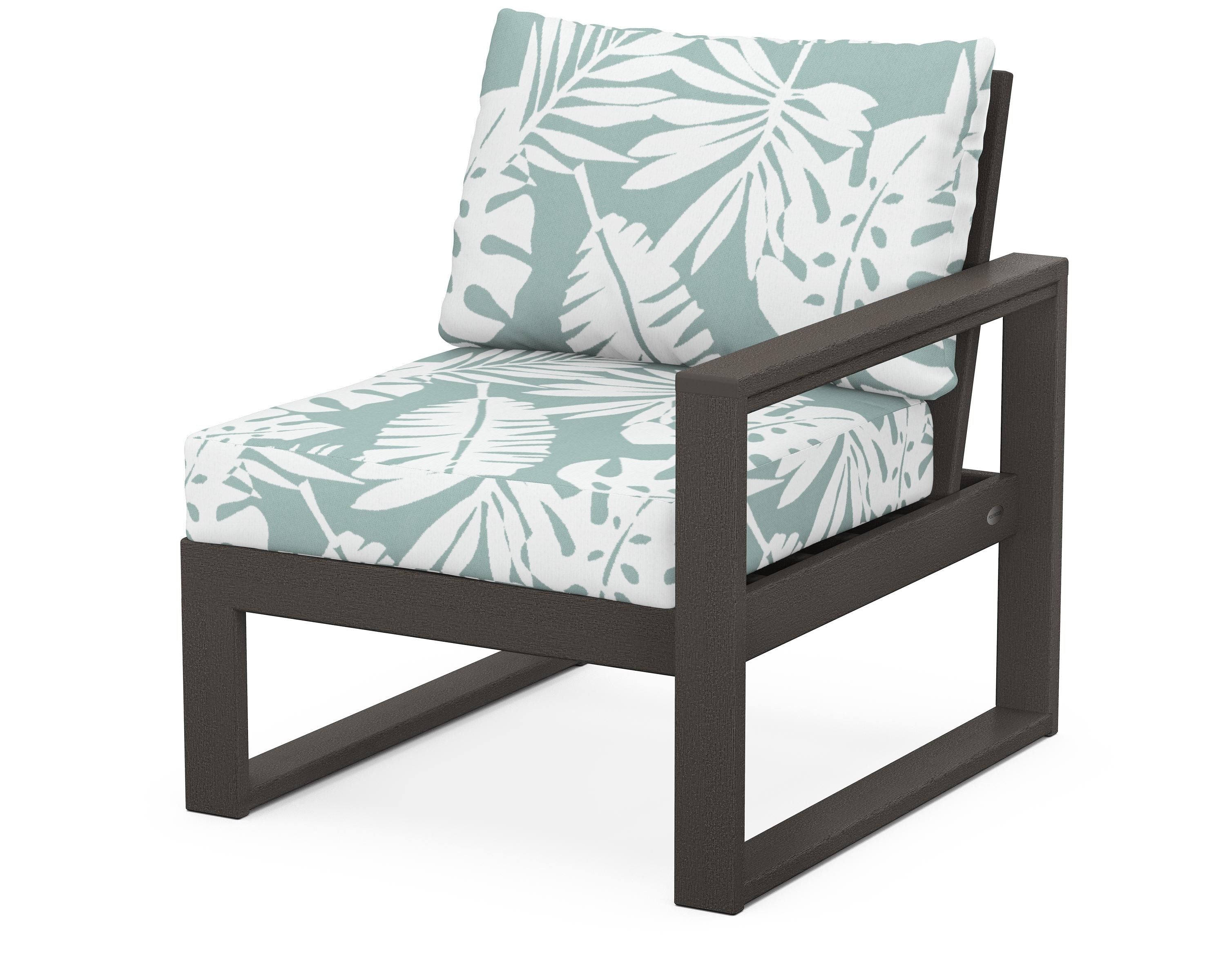POLYWOOD® EDGE Modular Right Arm Chair in Vintage Coffee / Leaf Glacier Spa