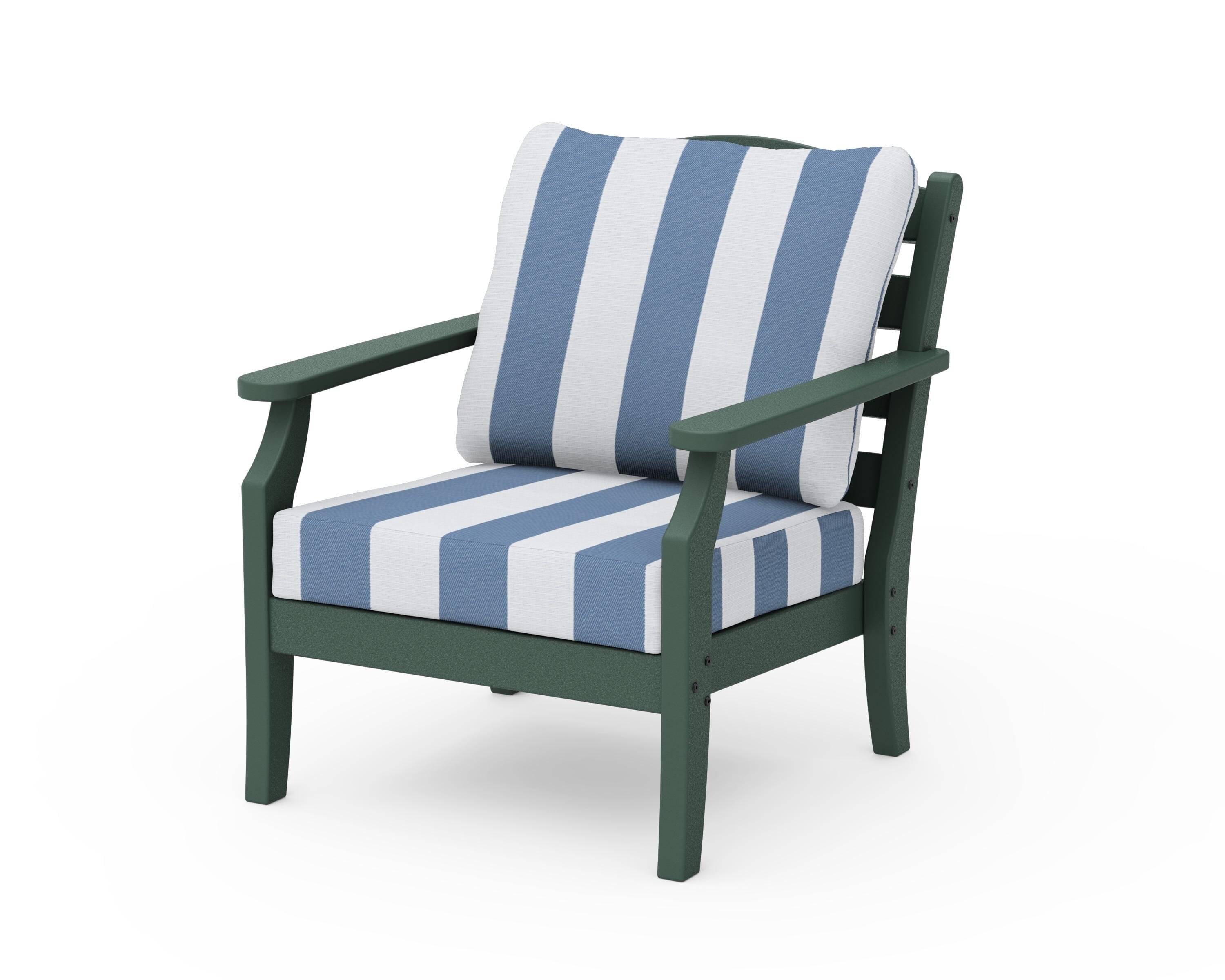 Draper James™ by POLYWOOD® Savannah Deep Seating Chair in Green / Cabana Stripe Sky Blue