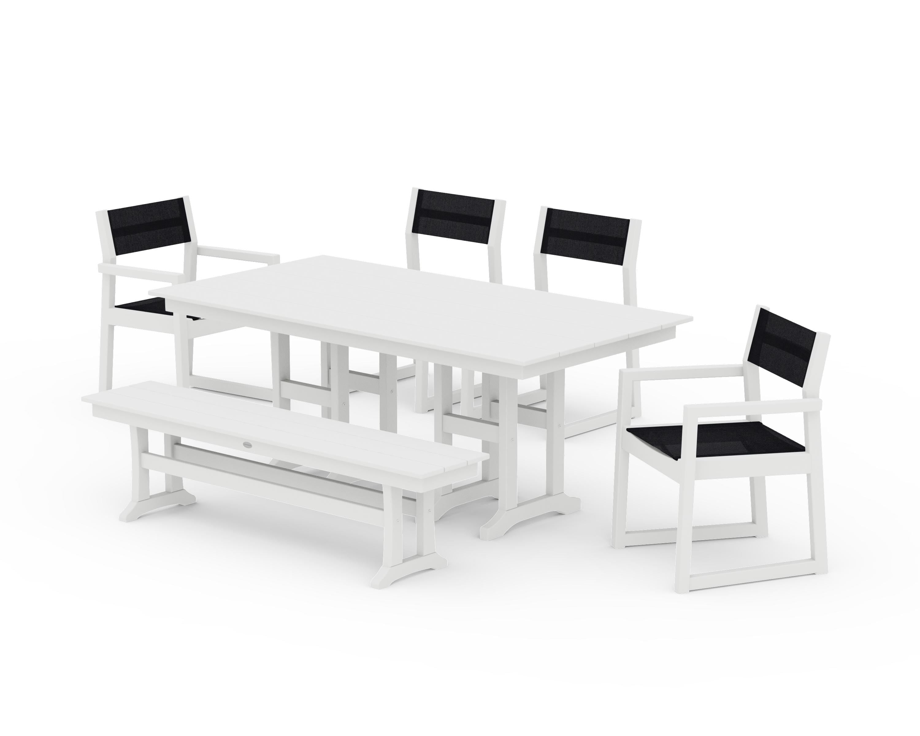 POLYWOOD® EDGE Sling 6-Piece Farmhouse Dining Set in White / Black Sling