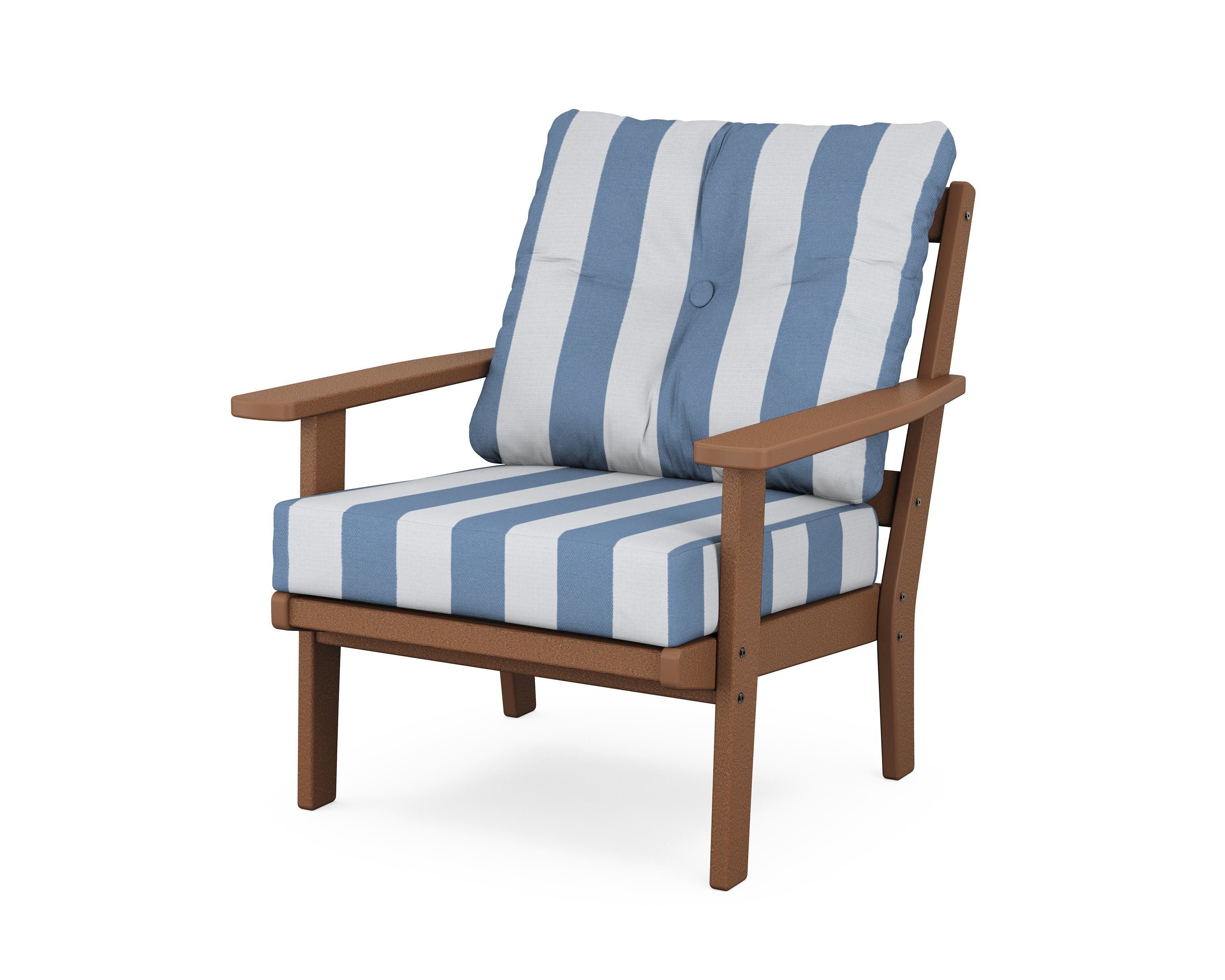 POLYWOOD® Oxford Deep Seating Chair in Teak / Cabana Stripe Sky Blue