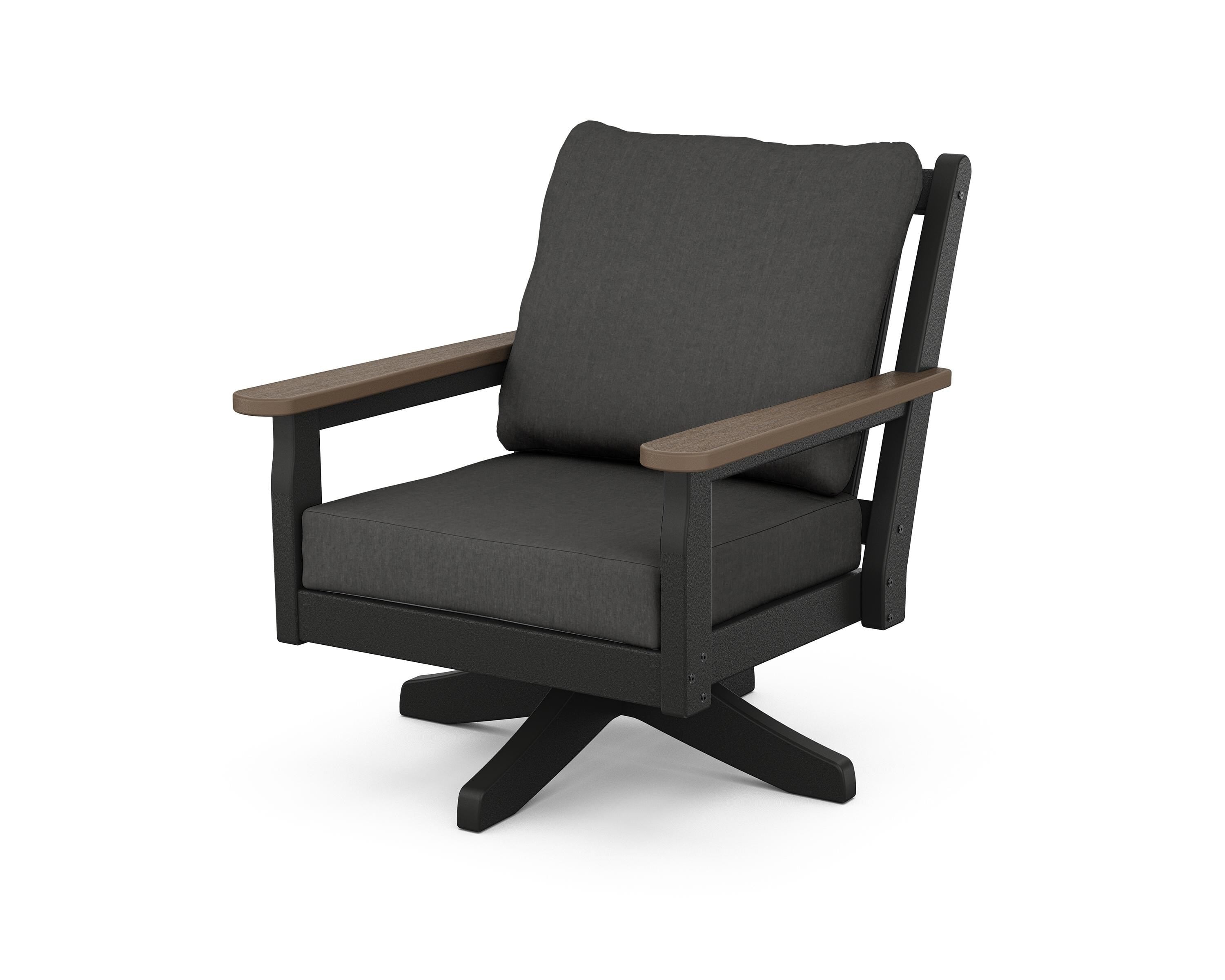 POLYWOOD® Chippendale Deep Seating Swivel Chair in Black / Kona / Spectrum Carbon