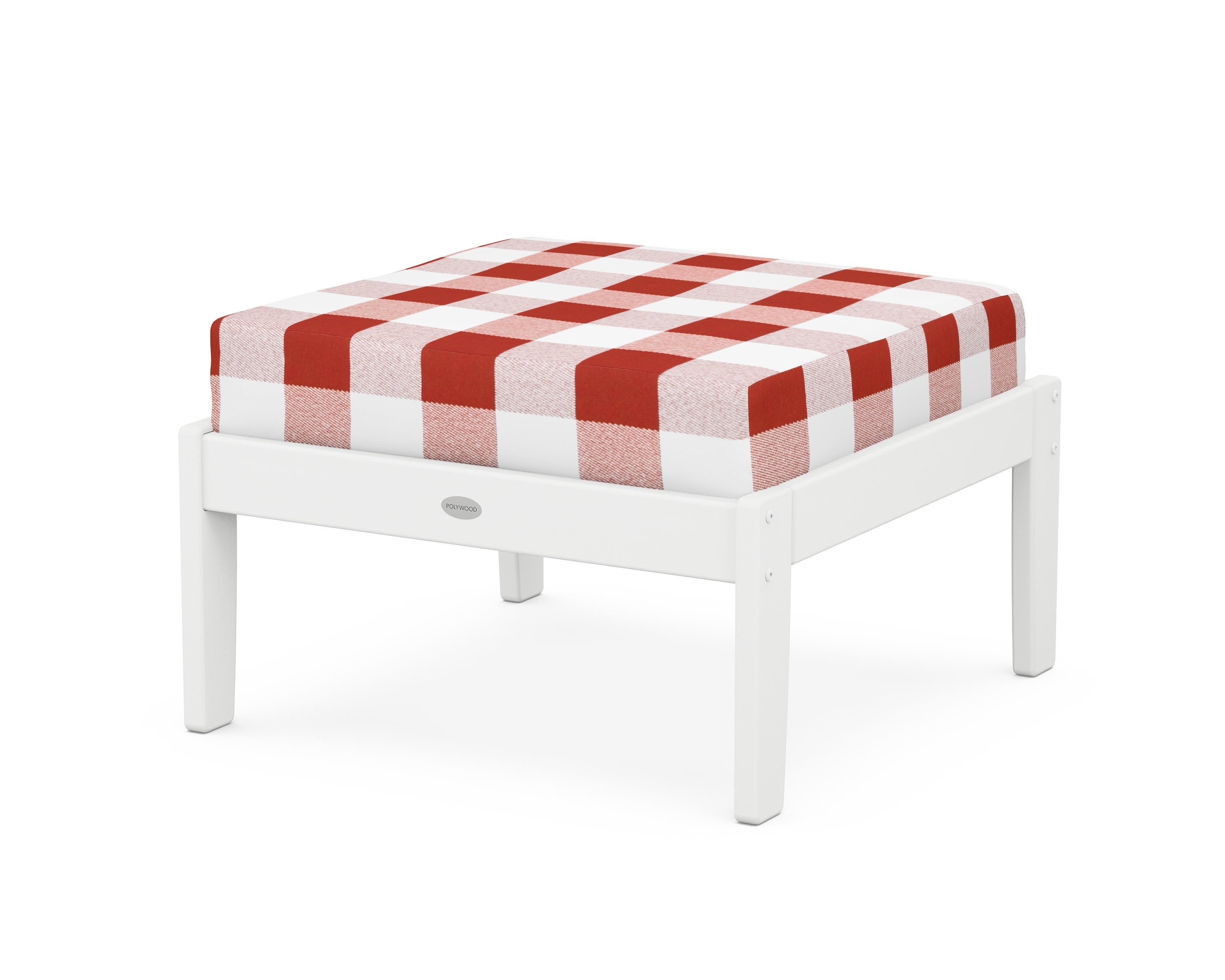 POLYWOOD® Braxton Deep Seating Ottoman in White / Buffalo Plaid Crimson