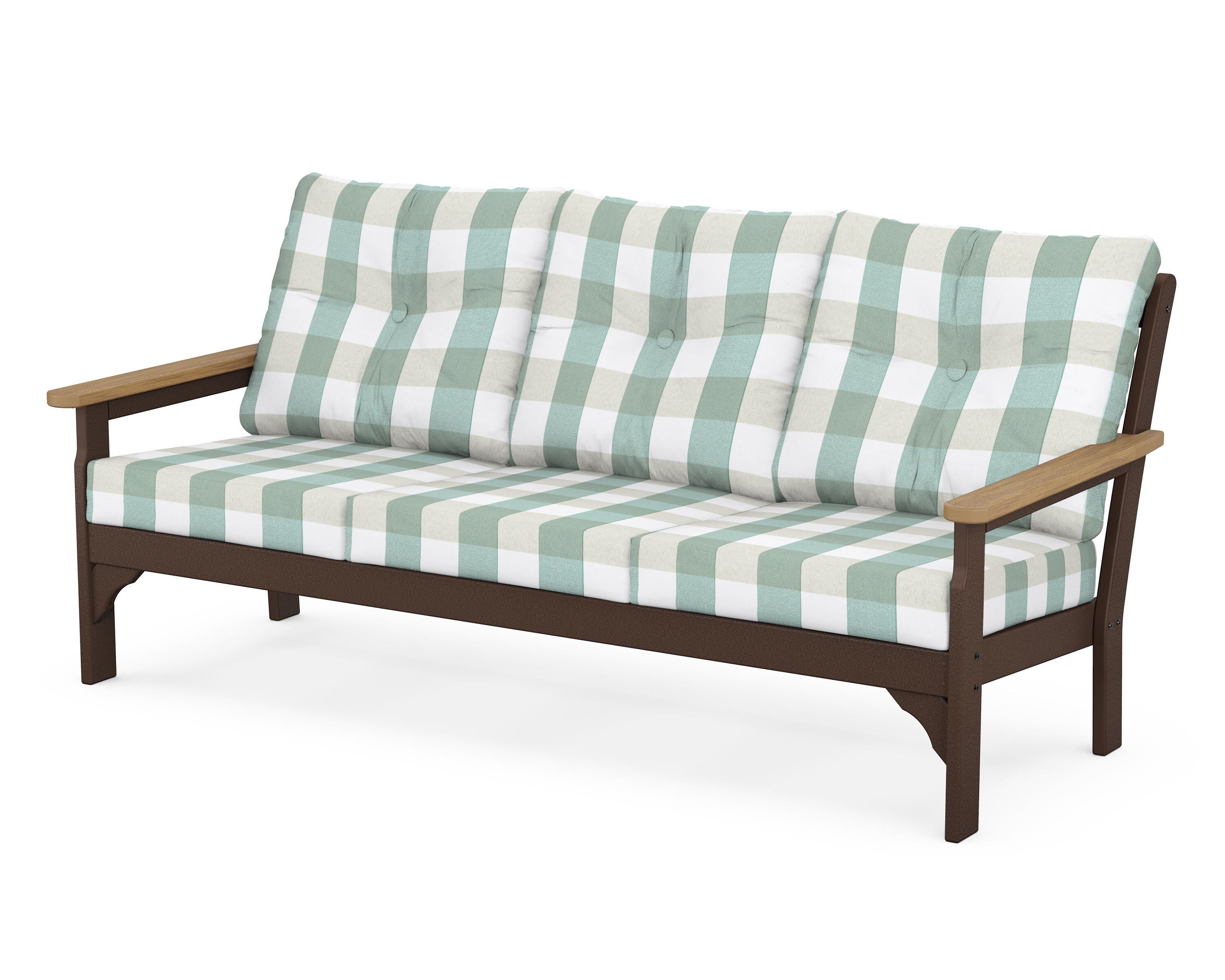 POLYWOOD® Vineyard Deep Seating Sofa in Mahogany / Natural / Buffalo Plaid Glacier Spa