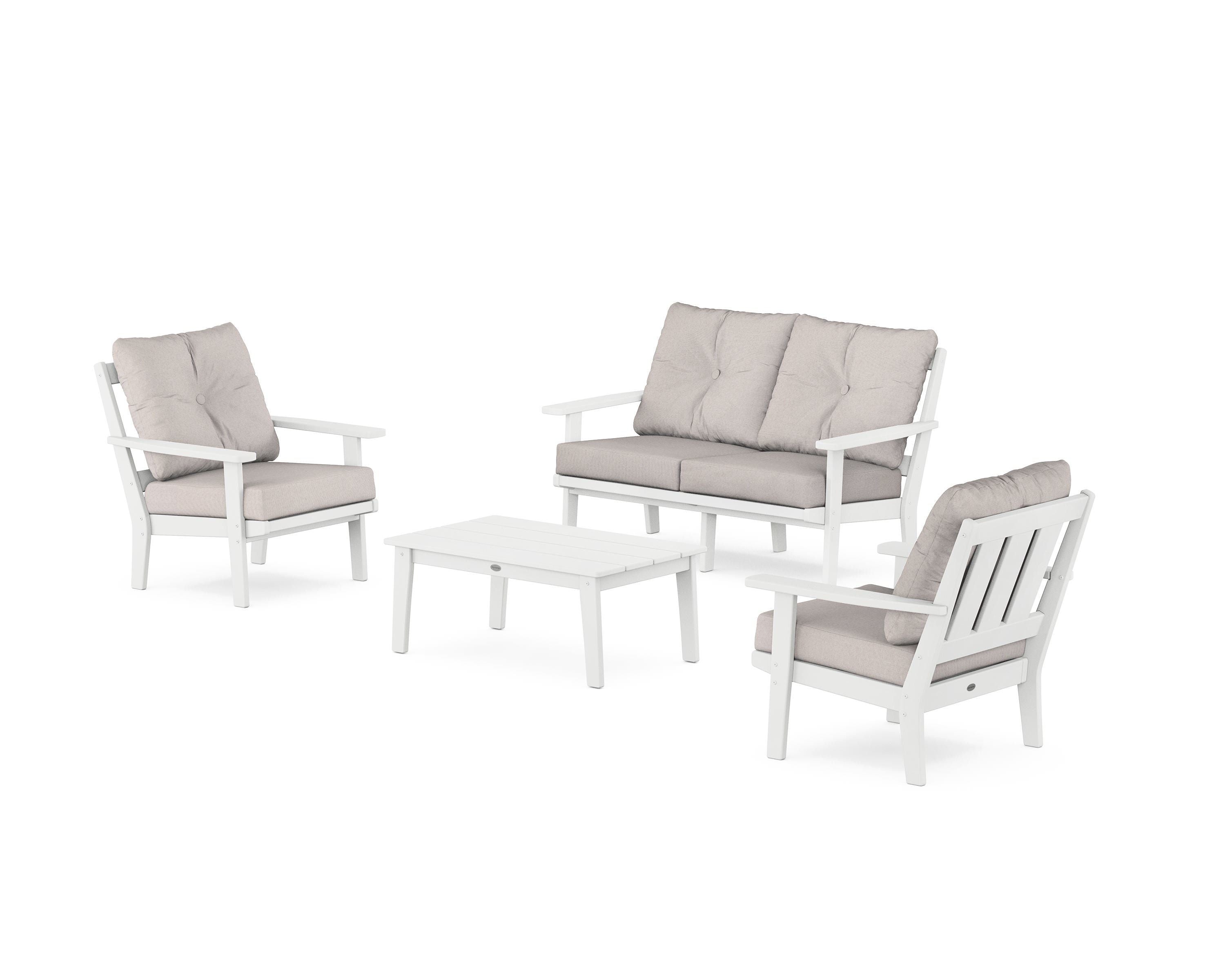 POLYWOOD® Oxford 4-Piece Deep Seating Set with Loveseat in White / Dune Burlap