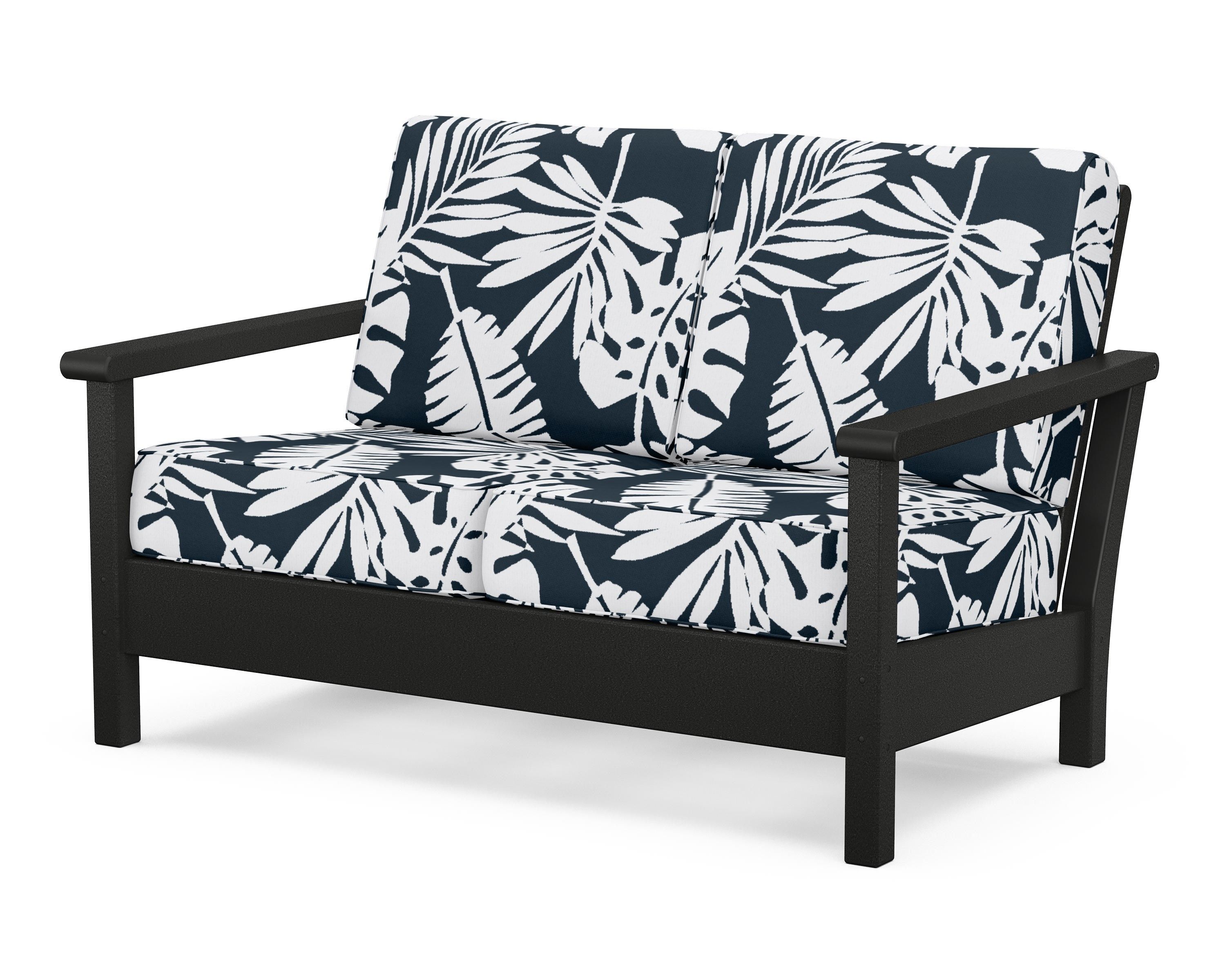 POLYWOOD® Harbour Deep Seating Loveseat in Black / Leaf Marine Indigo