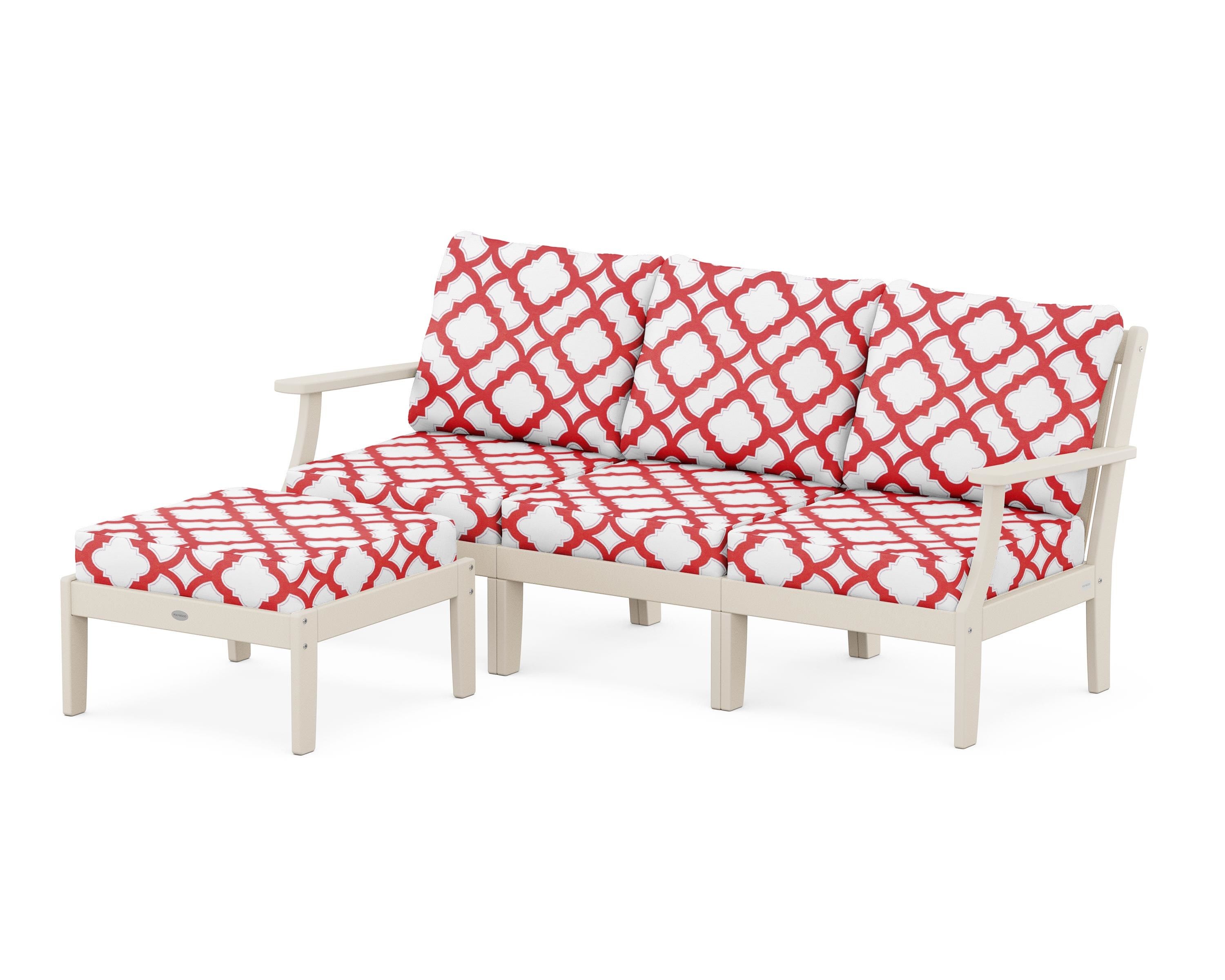 POLYWOOD® Braxton Modular 4-Piece Deep Seating Set with Ottoman in Sand / Trellis Crimson