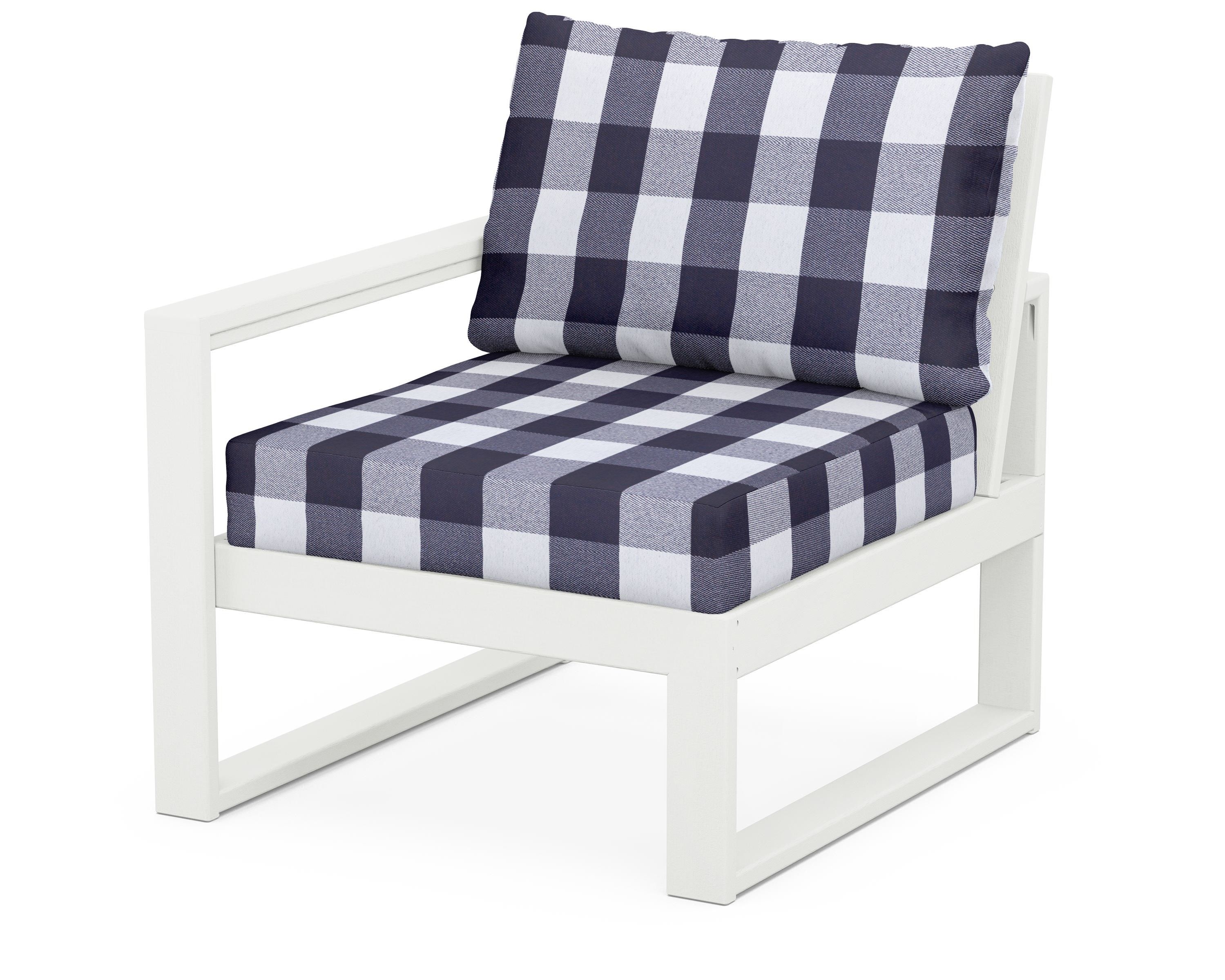 POLYWOOD® EDGE Modular Left Arm Chair in Vintage White / Buffalo Plaid Navy