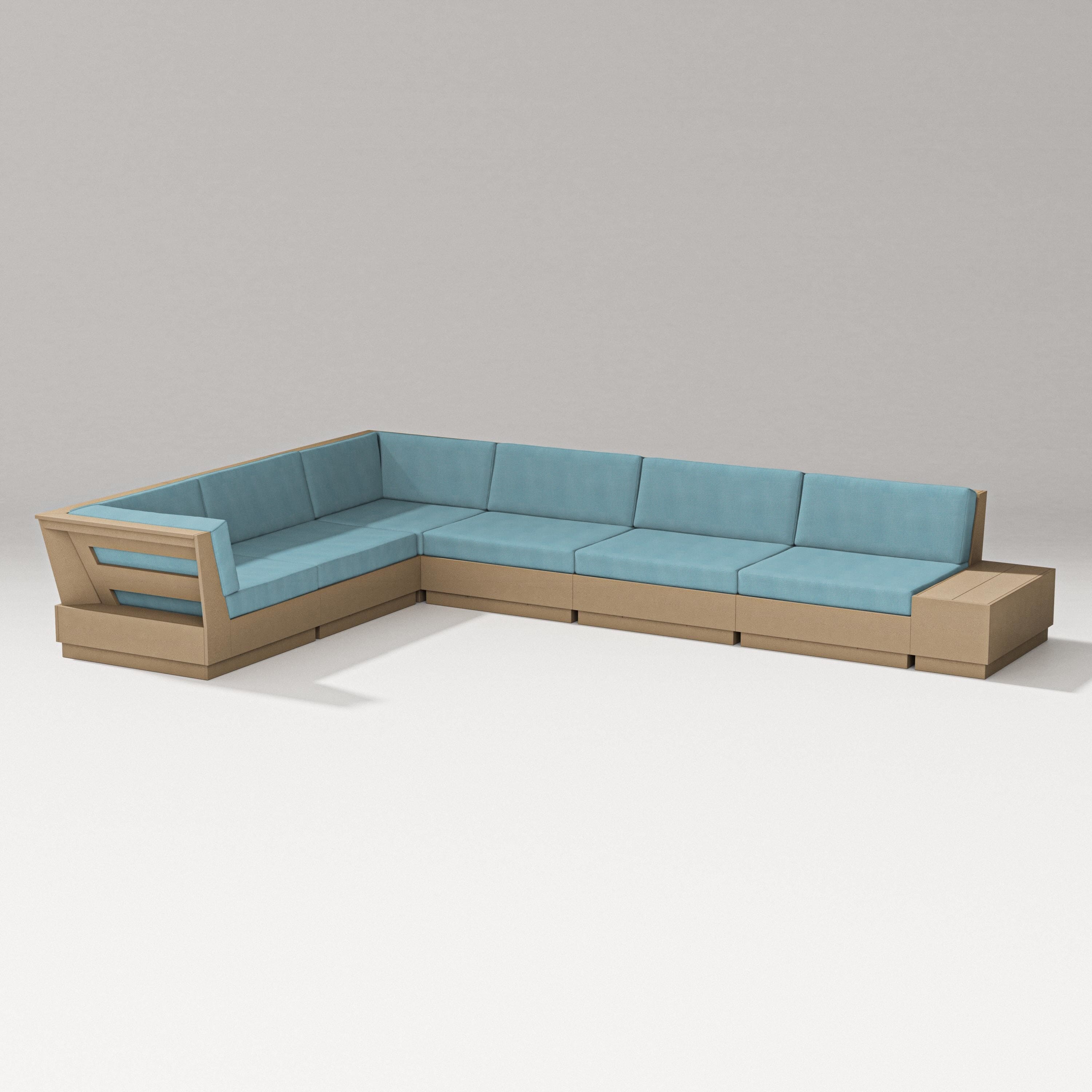 PW Designer Series Elevate 7-Piece Corner Sectional in Vintage Sahara / Lattice Sky Blue