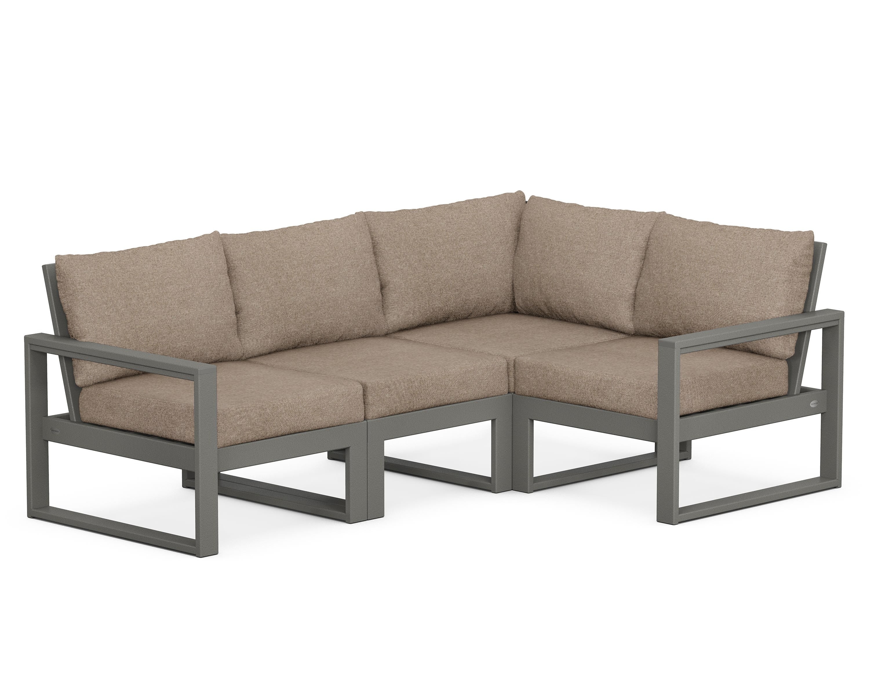 POLYWOOD® EDGE 4-Piece Modular Deep Seating Set in Slate Grey / Spiced Burlap