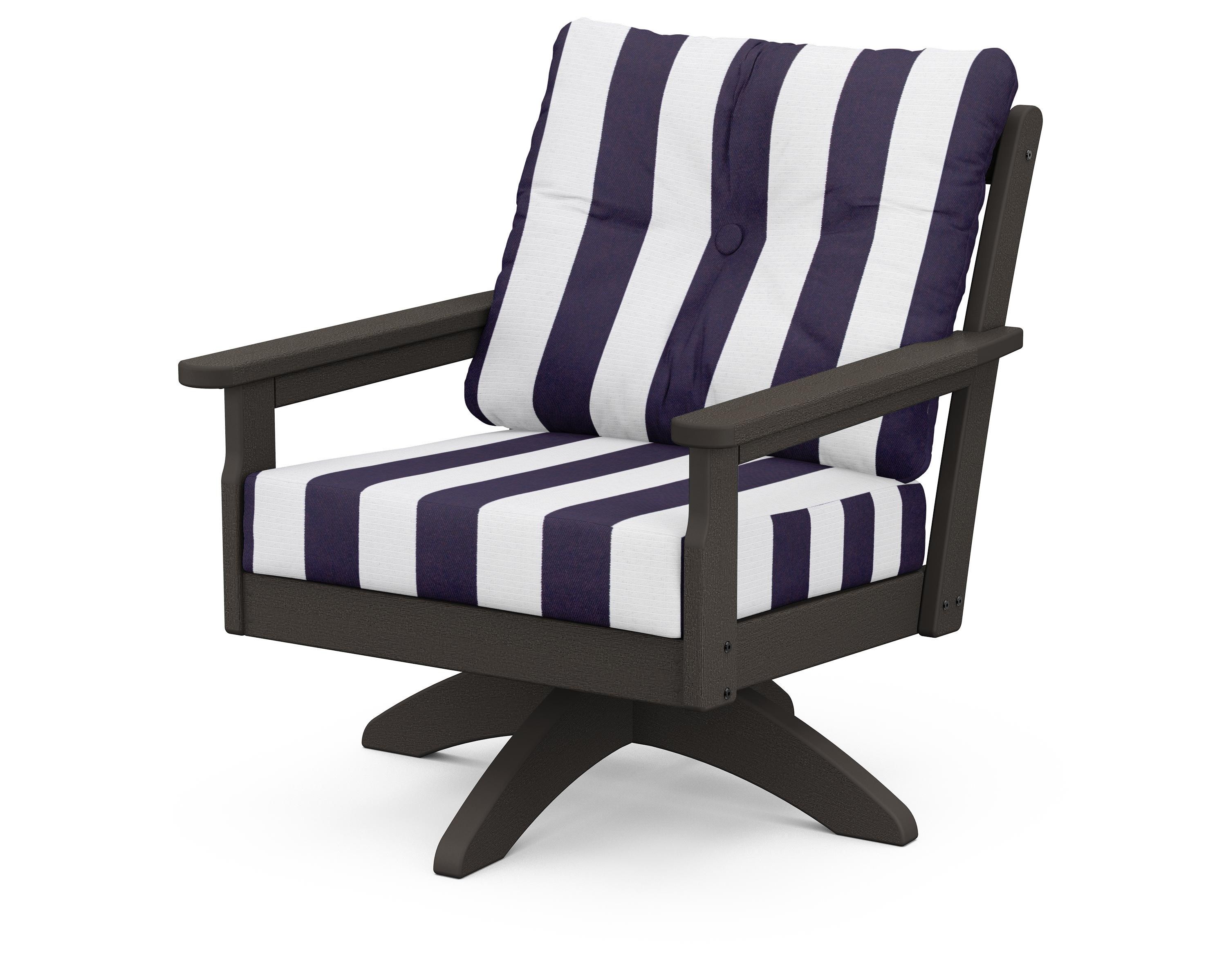POLYWOOD® Vineyard Deep Seating Swivel Chair in Vintage Coffee / Cabana Stripe Navy