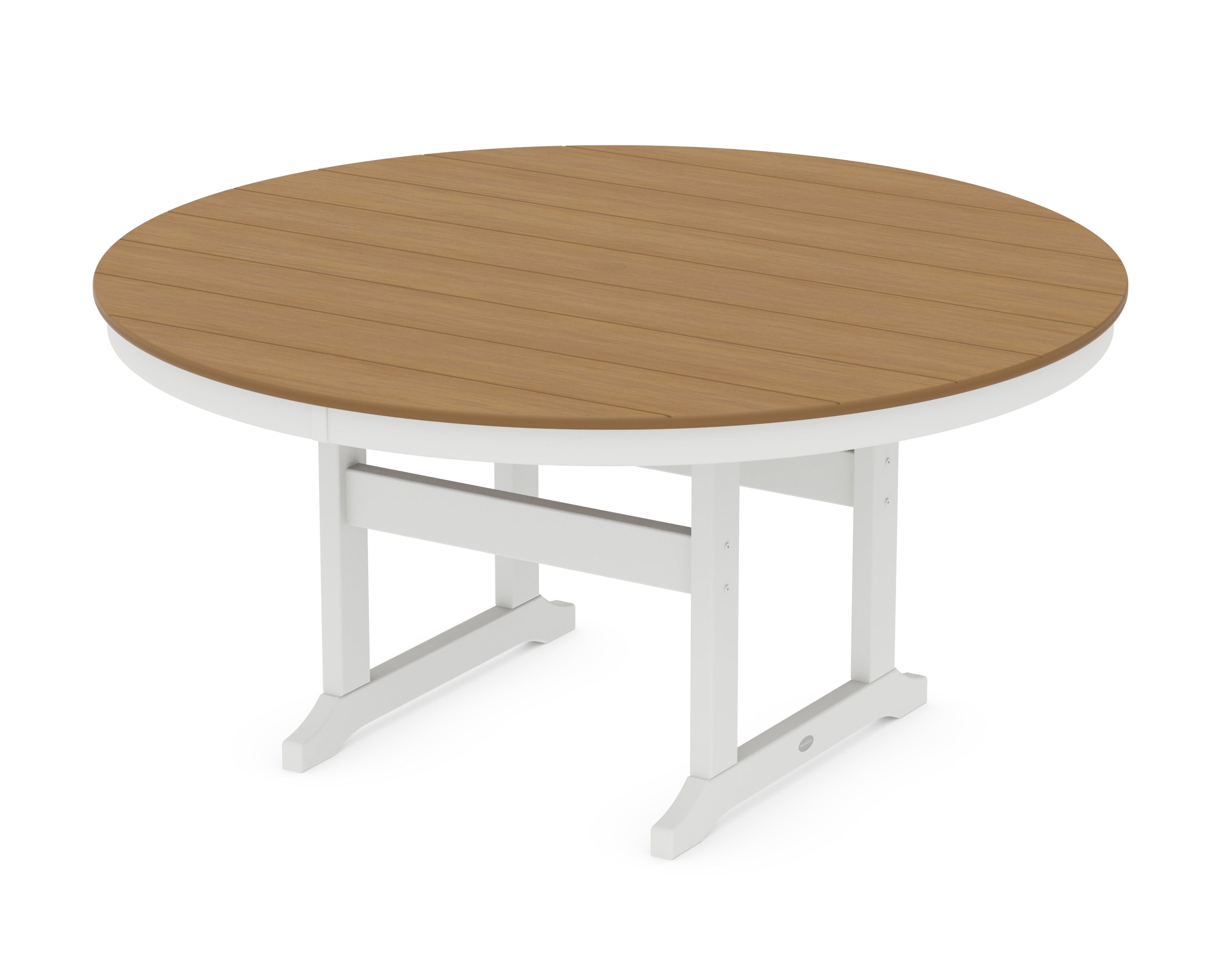 POLYWOOD® 60" Round Farmhouse Dining Table in White / Natural
