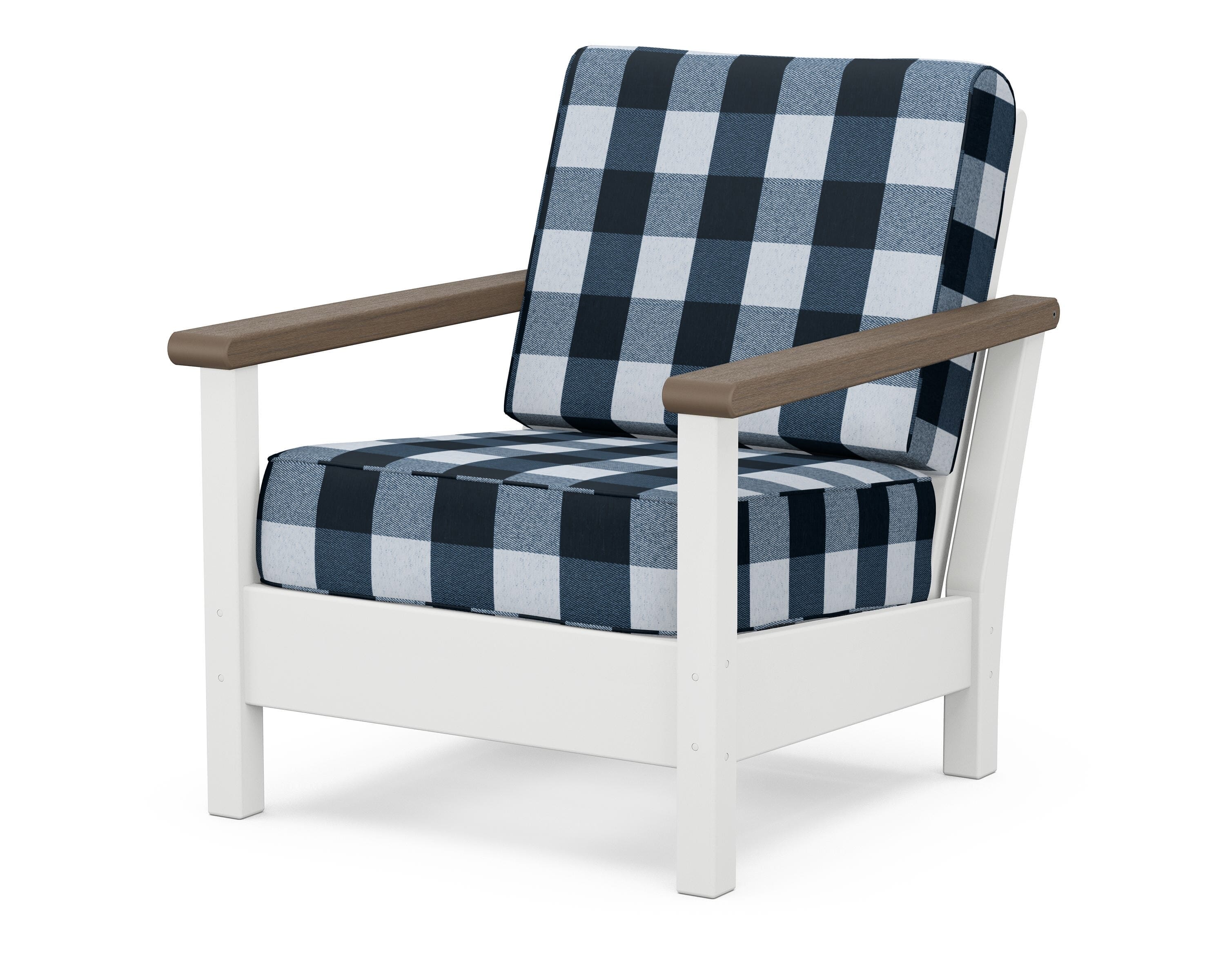 POLYWOOD® Harbour Deep Seating Chair in White / Kona / Buffalo Plaid Marine Indigo