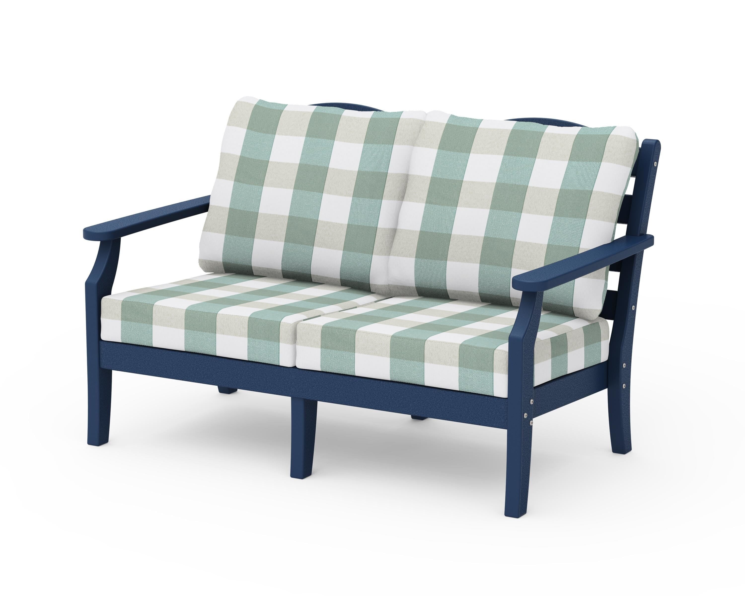 Draper James™ by POLYWOOD® Savannah Deep Seating Loveseat in Navy / Buffalo Plaid Glacier Spa
