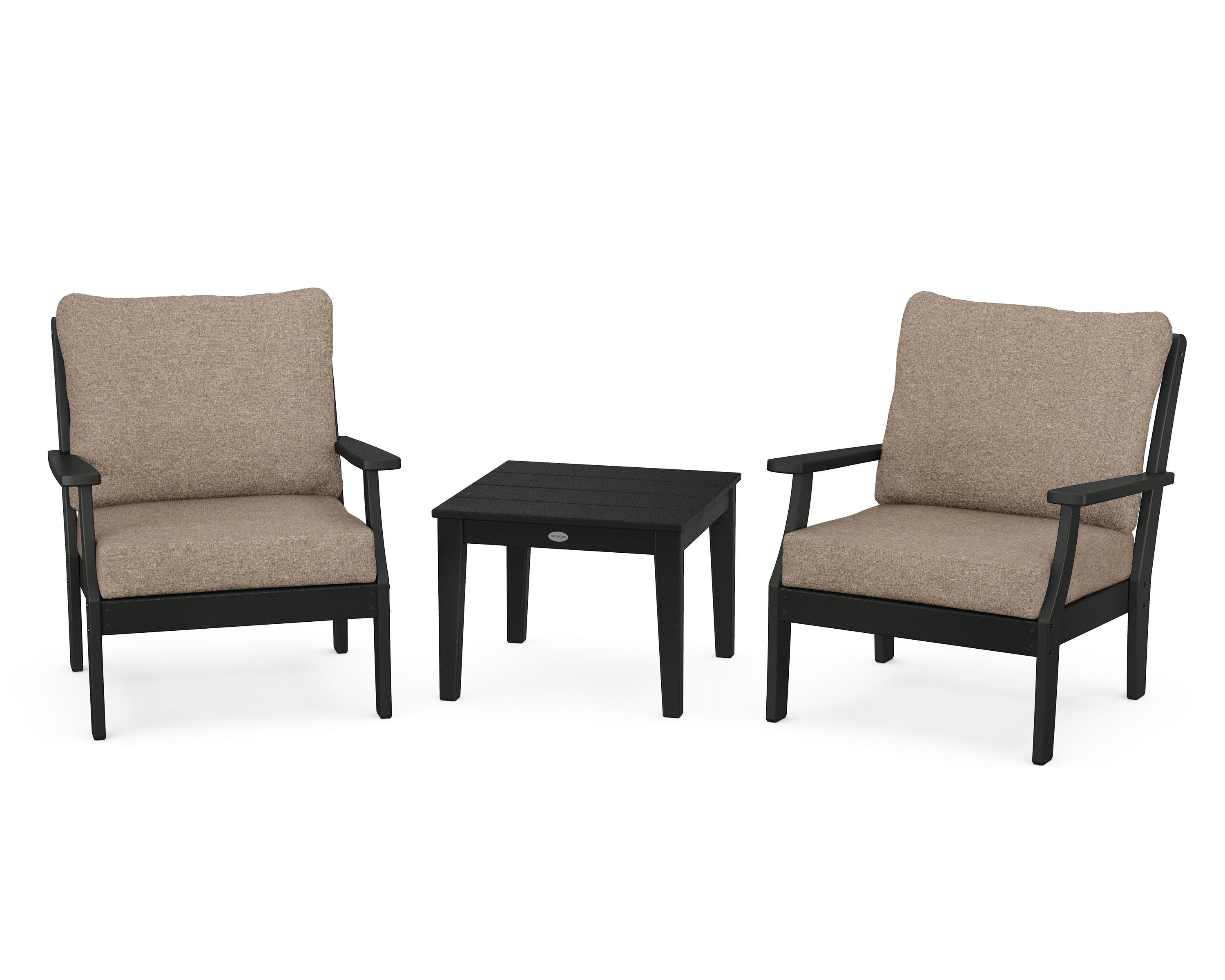 POLYWOOD® Braxton 3-Piece Deep Seating Set in Black / Spiced Burlap