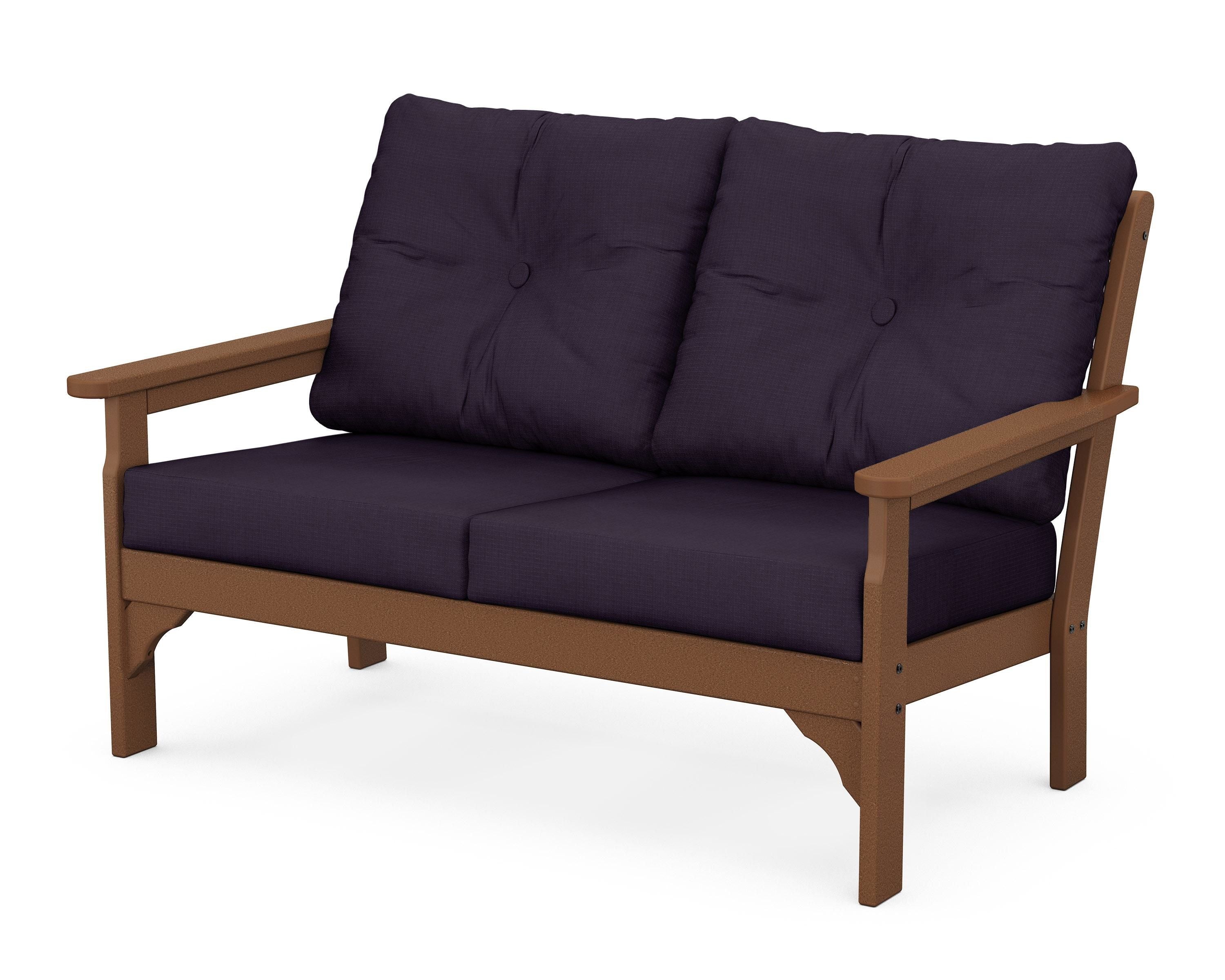 POLYWOOD® Vineyard Deep Seating Loveseat in Teak / Navy Linen