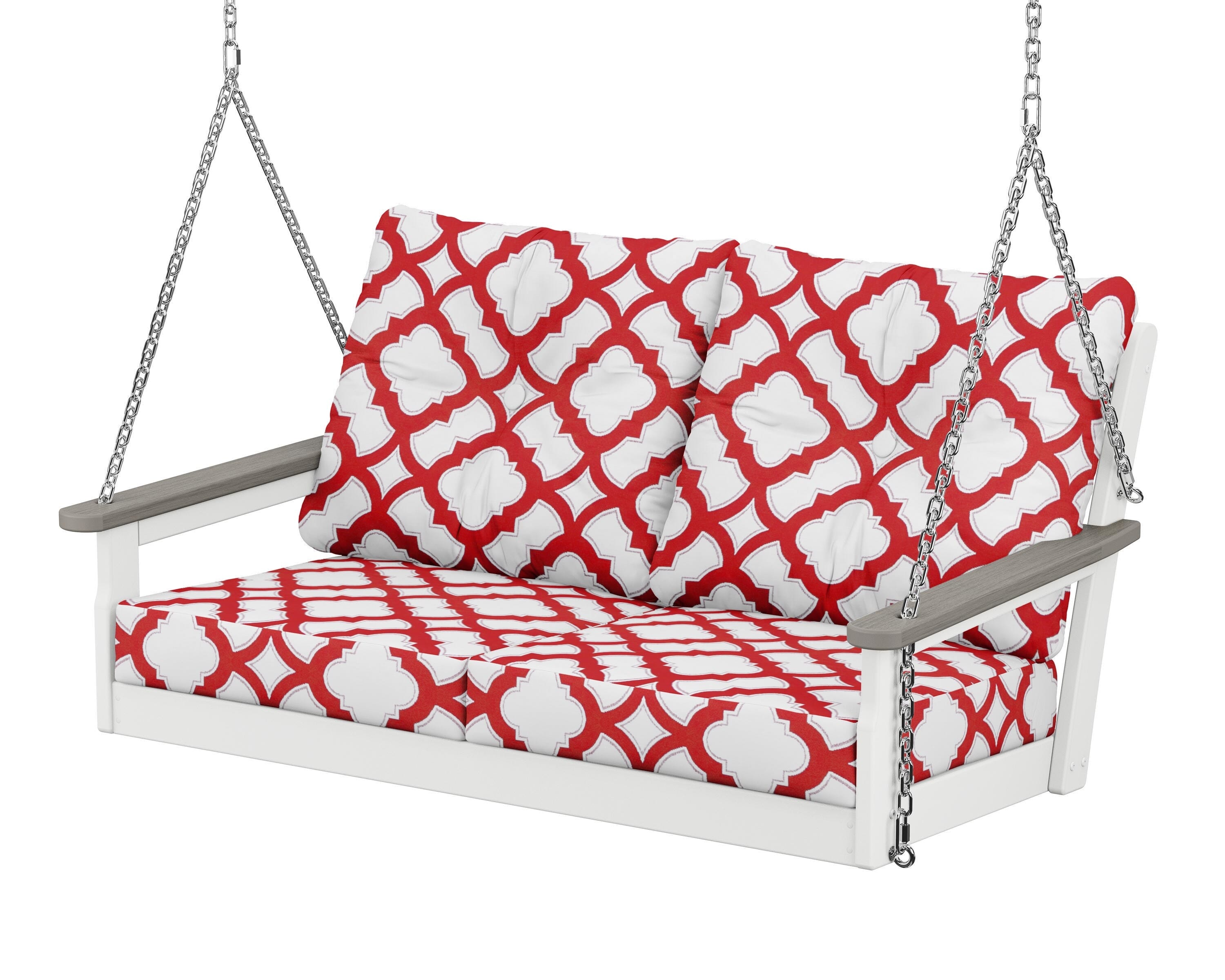POLYWOOD® Vineyard Deep Seating Swing in White / Driftwood / Trellis Crimson