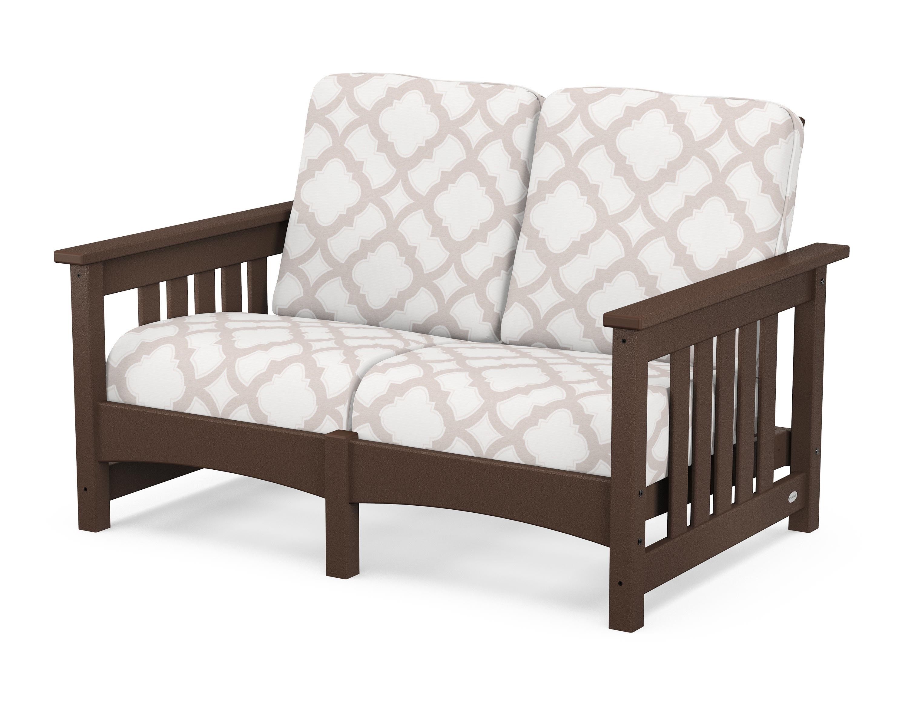 POLYWOOD® Club Mission Loveseat in Mahogany / Trellis Dune Burlap