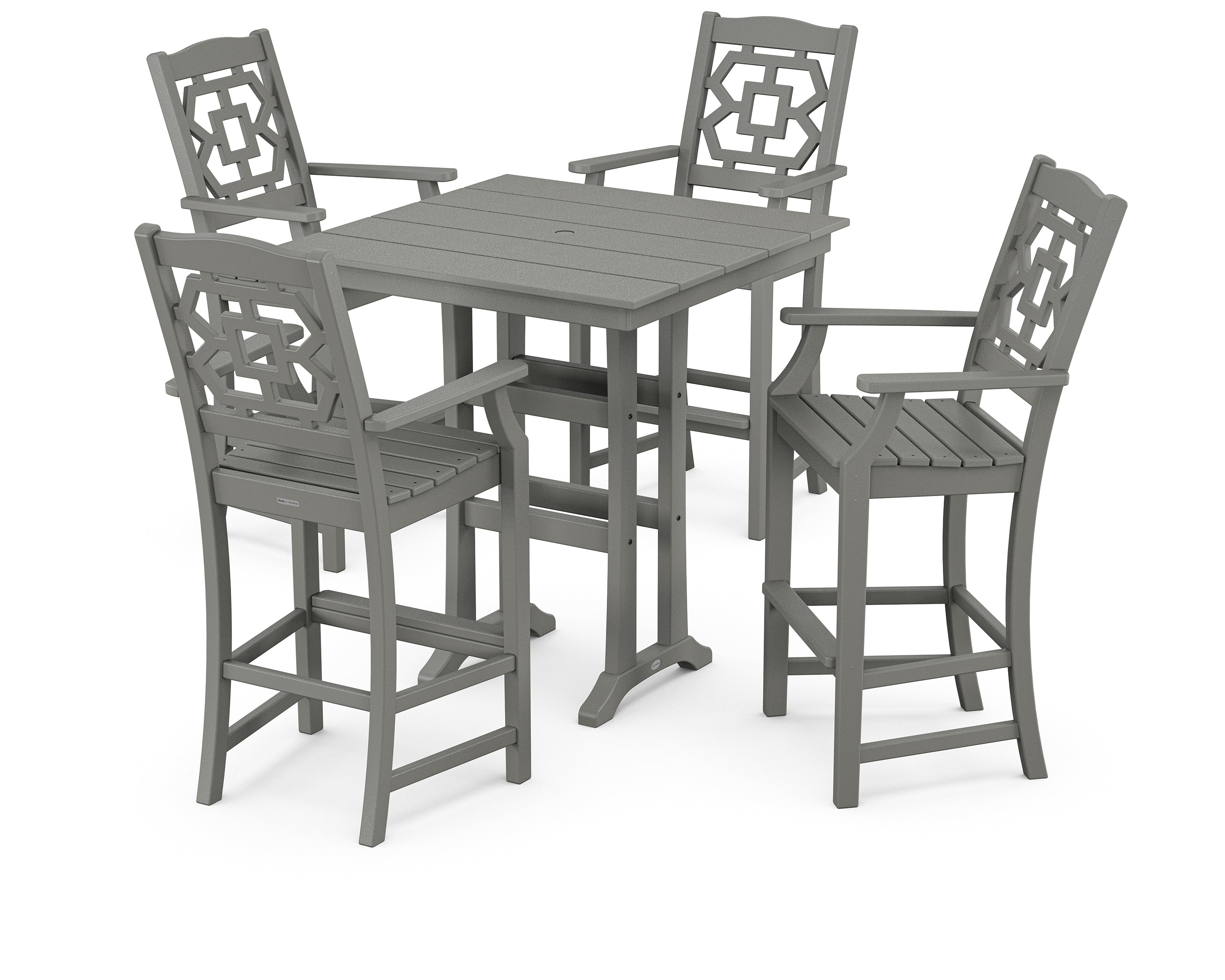 Martha Stewart by POLYWOOD® Chinoiserie 5-Piece Farmhouse Bar Set with Trestle Legs in Slate Grey