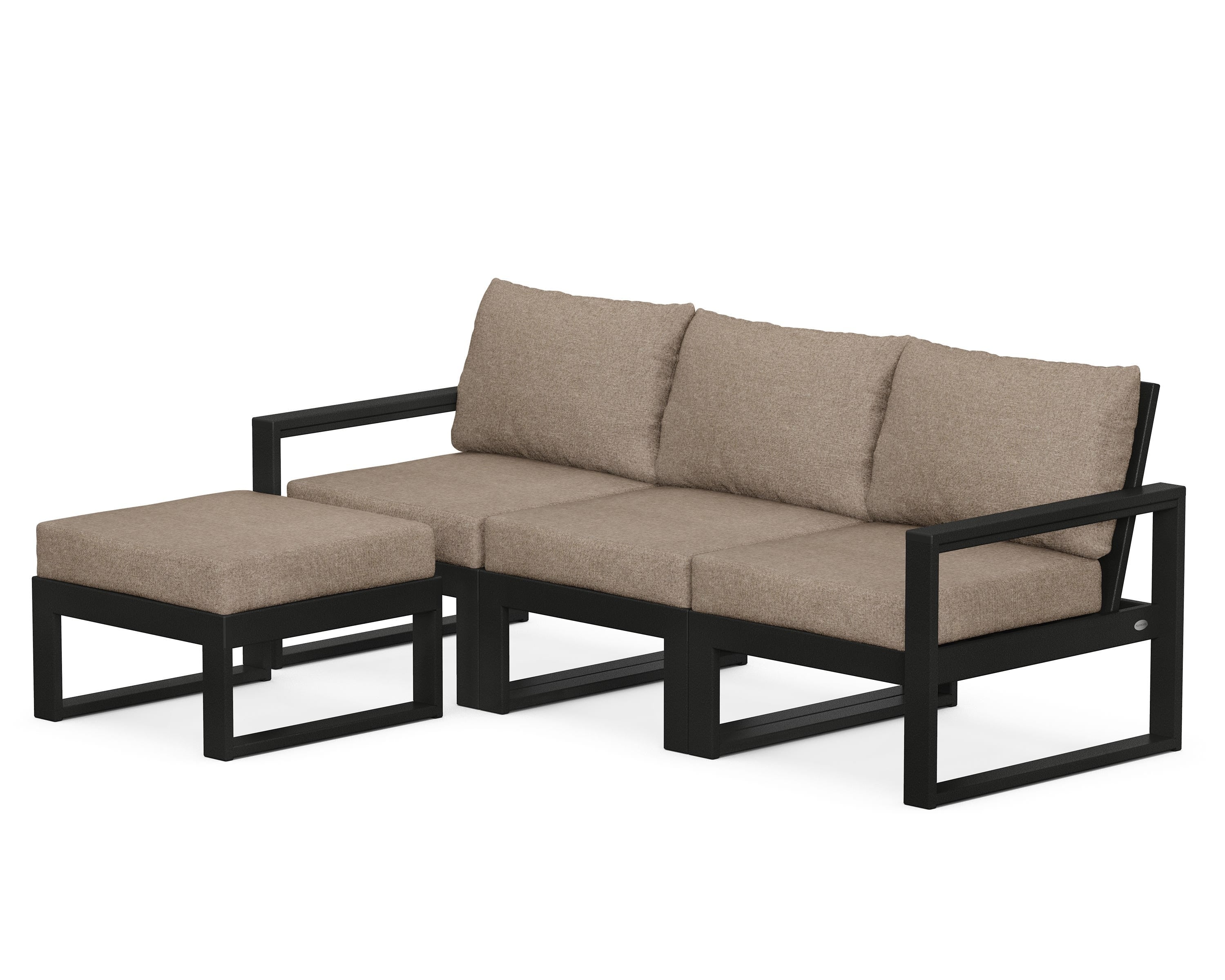POLYWOOD® EDGE 4-Piece Modular Deep Seating Set with Ottoman in Black / Spiced Burlap