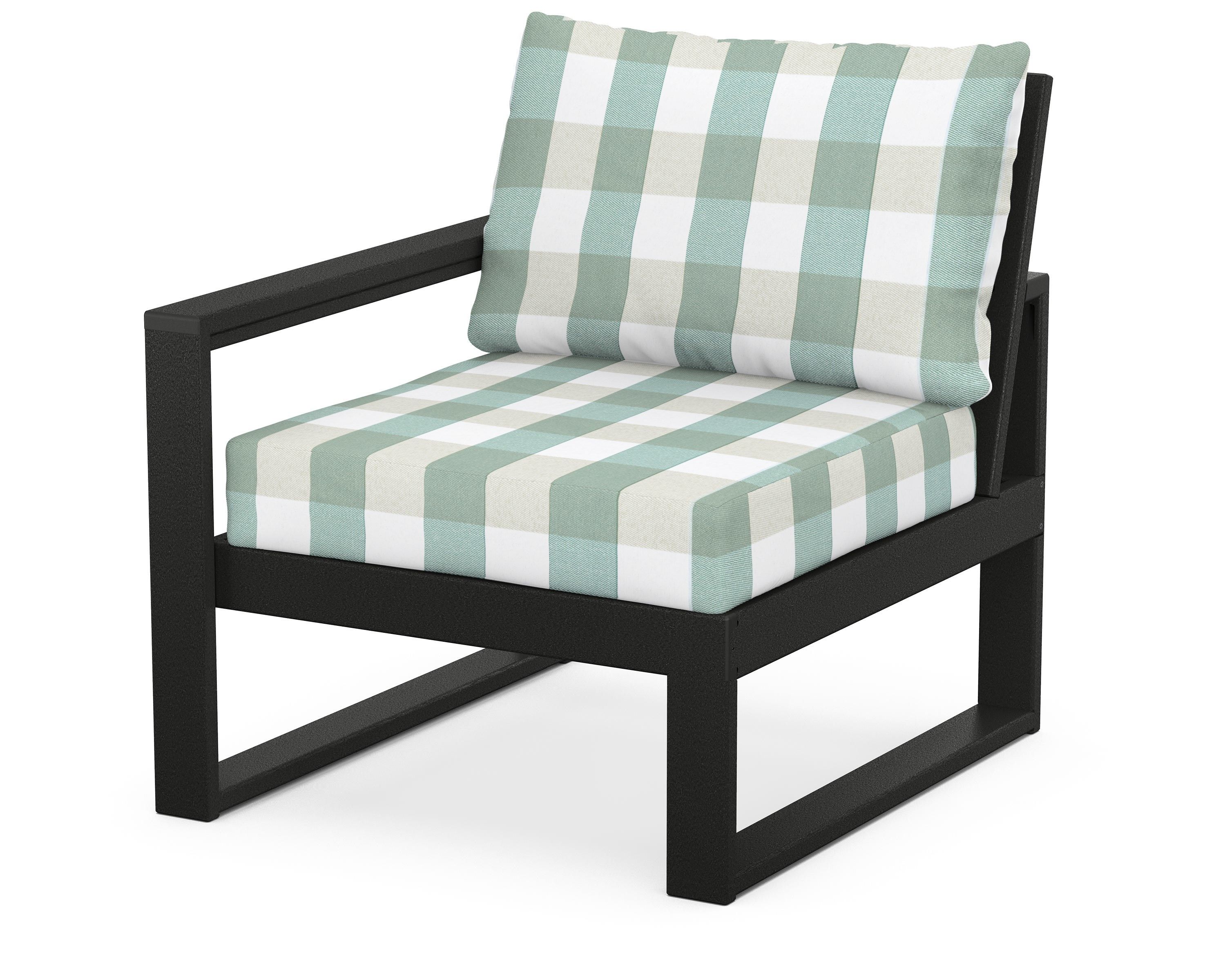 POLYWOOD® EDGE Modular Left Arm Chair in Black / Buffalo Plaid Glacier Spa