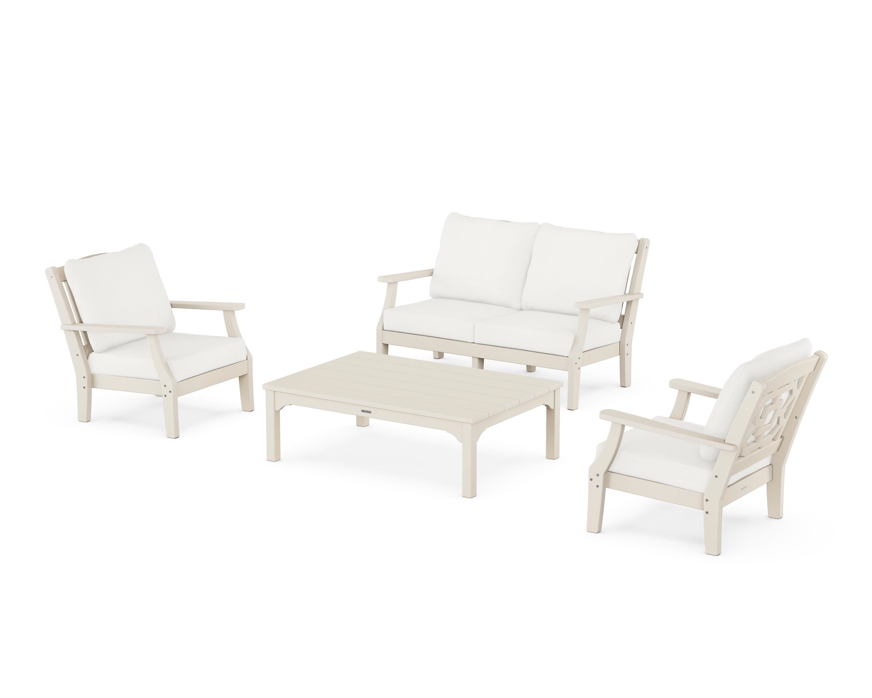 Martha Stewart by POLYWOOD® Chinoiserie 4-Piece Deep Seating Set with Loveseat in Sand / Natural Linen
