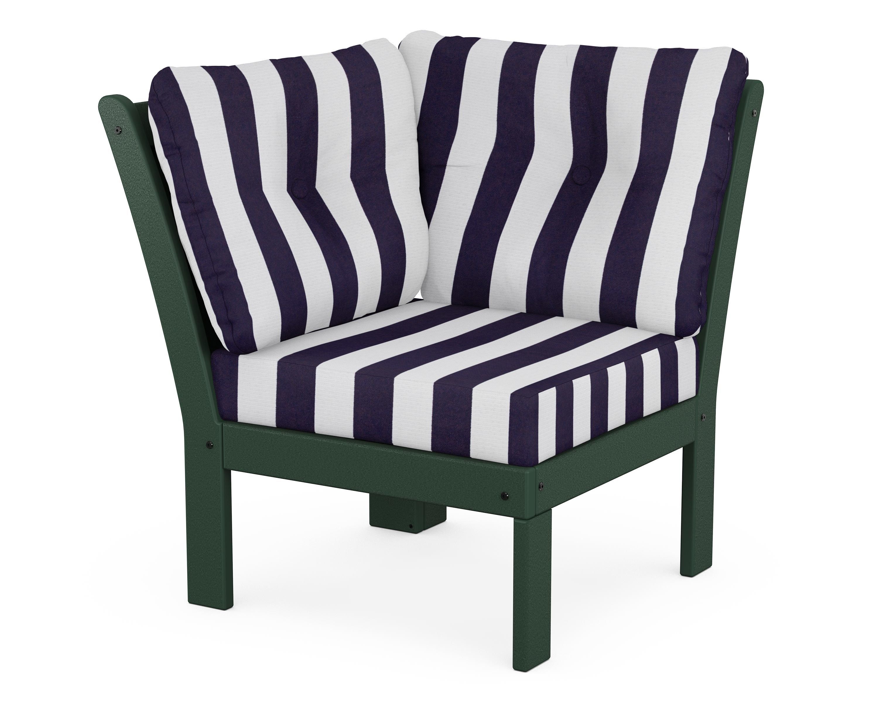 POLYWOOD® Vineyard Modular Corner Chair in Green / Cabana Stripe Navy