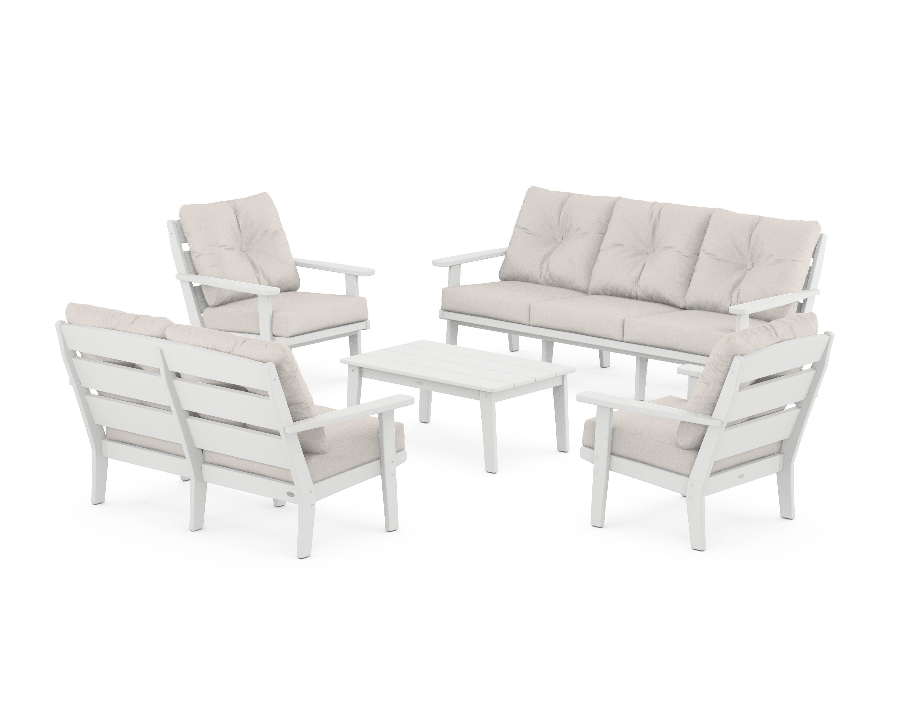 POLYWOOD® Lakeside 5-Piece Lounge Sofa Set in White / Cast Ash