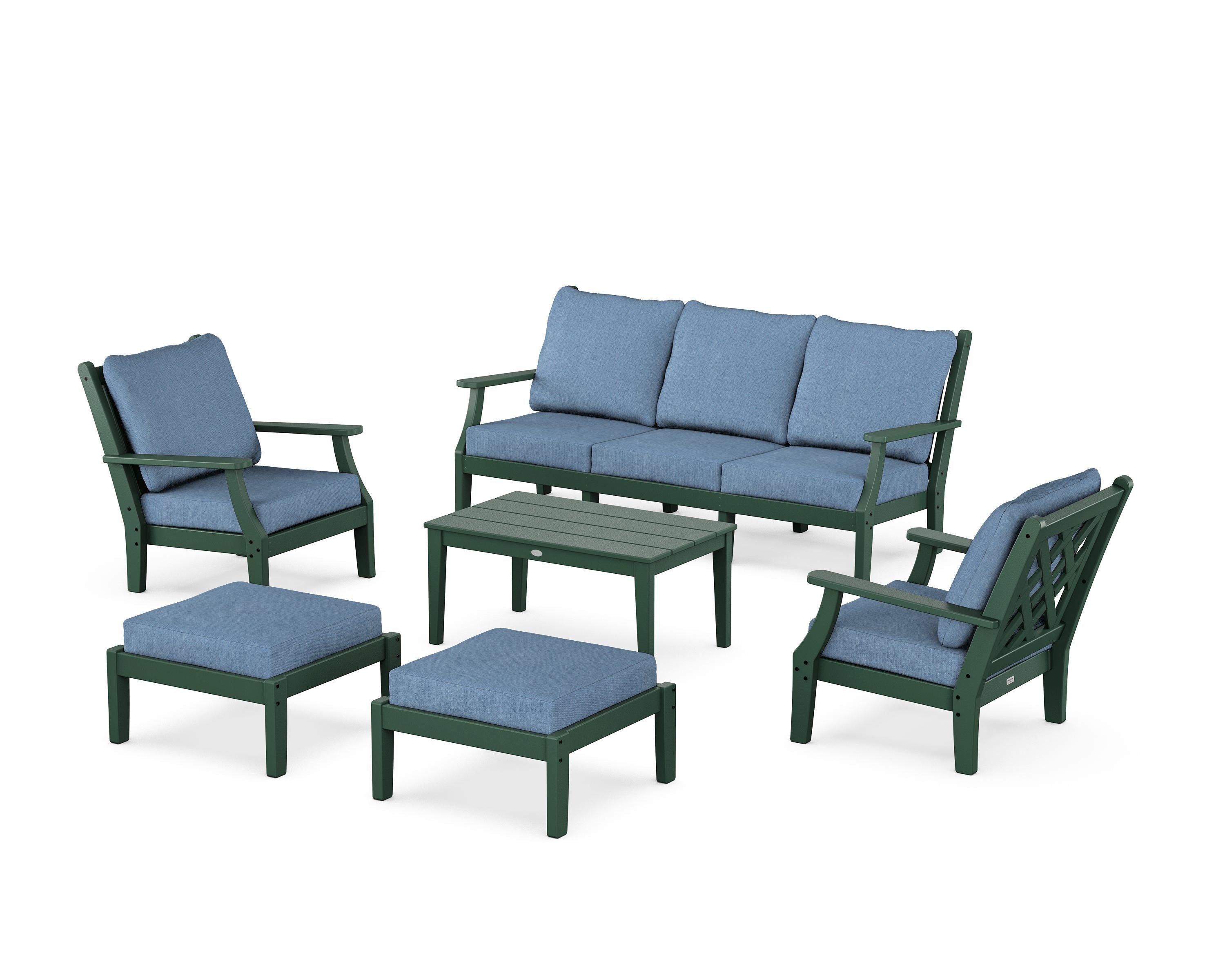 Country Living Wovendale 6-Piece Lounge Sofa Set in Green / Sky Blue
