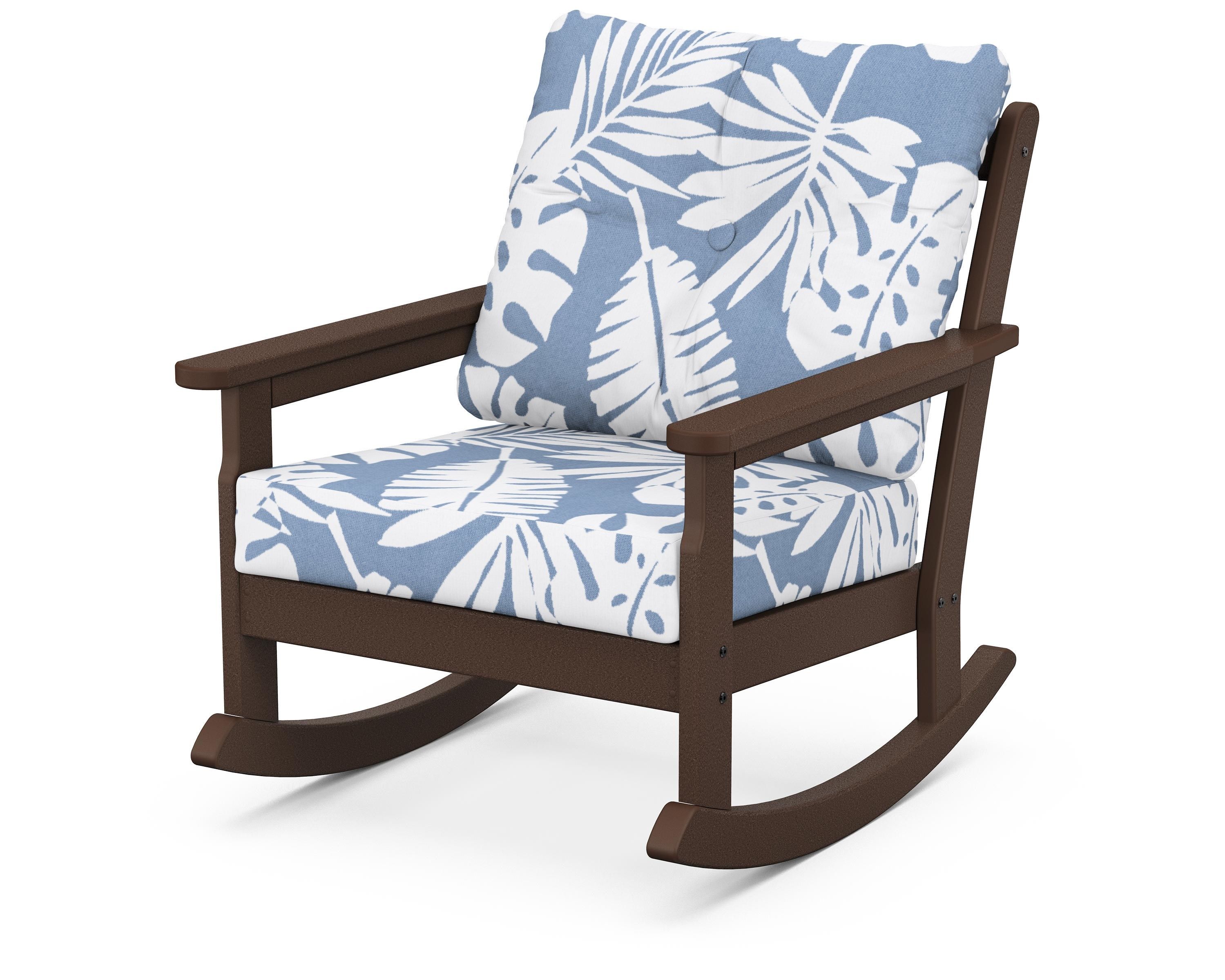 POLYWOOD® Vineyard Deep Seating Rocking Chair in Mahogany / Leaf Sky Blue