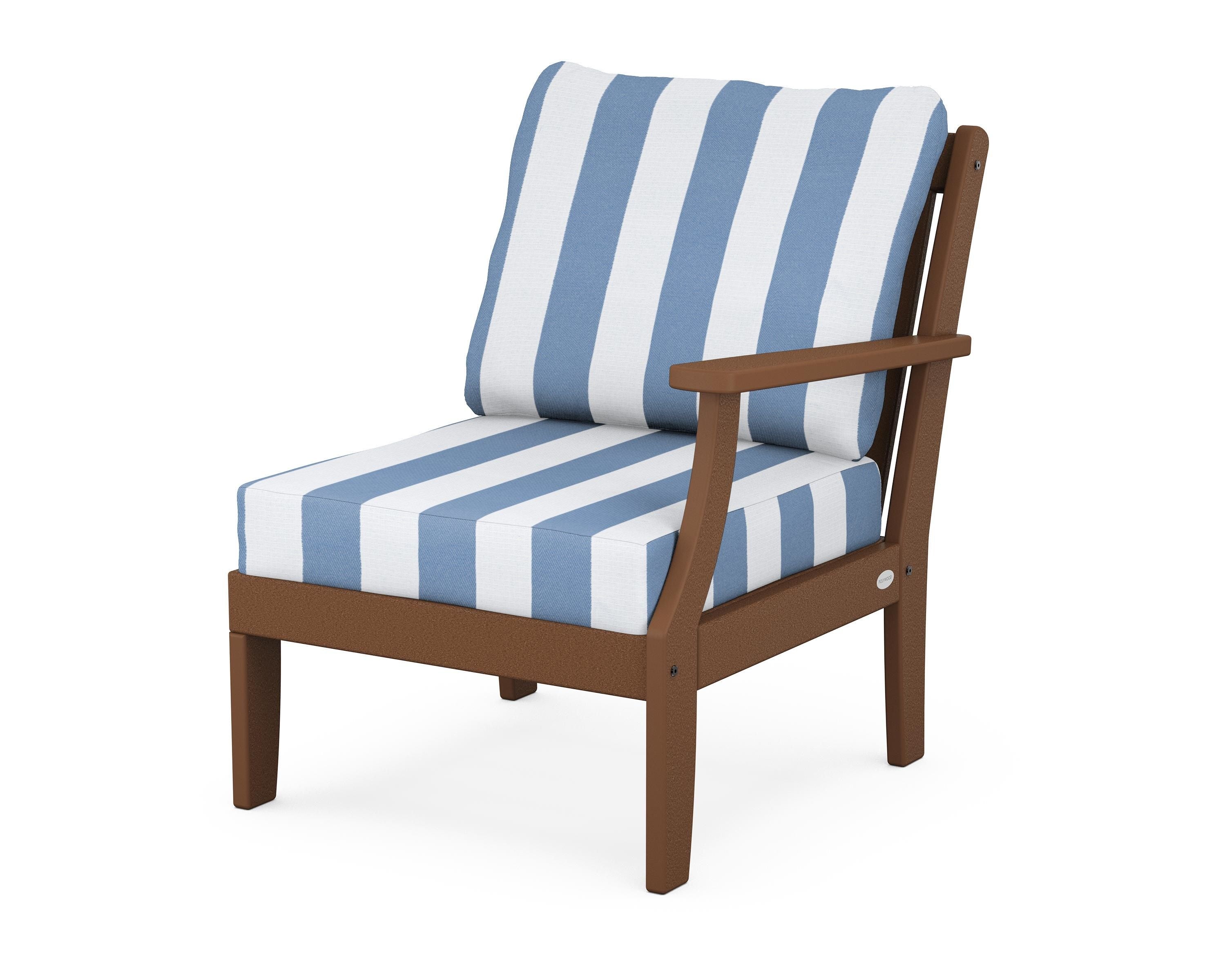 POLYWOOD® Braxton Modular Right Arm Chair in Teak / Cabana Stripe Sky Blue