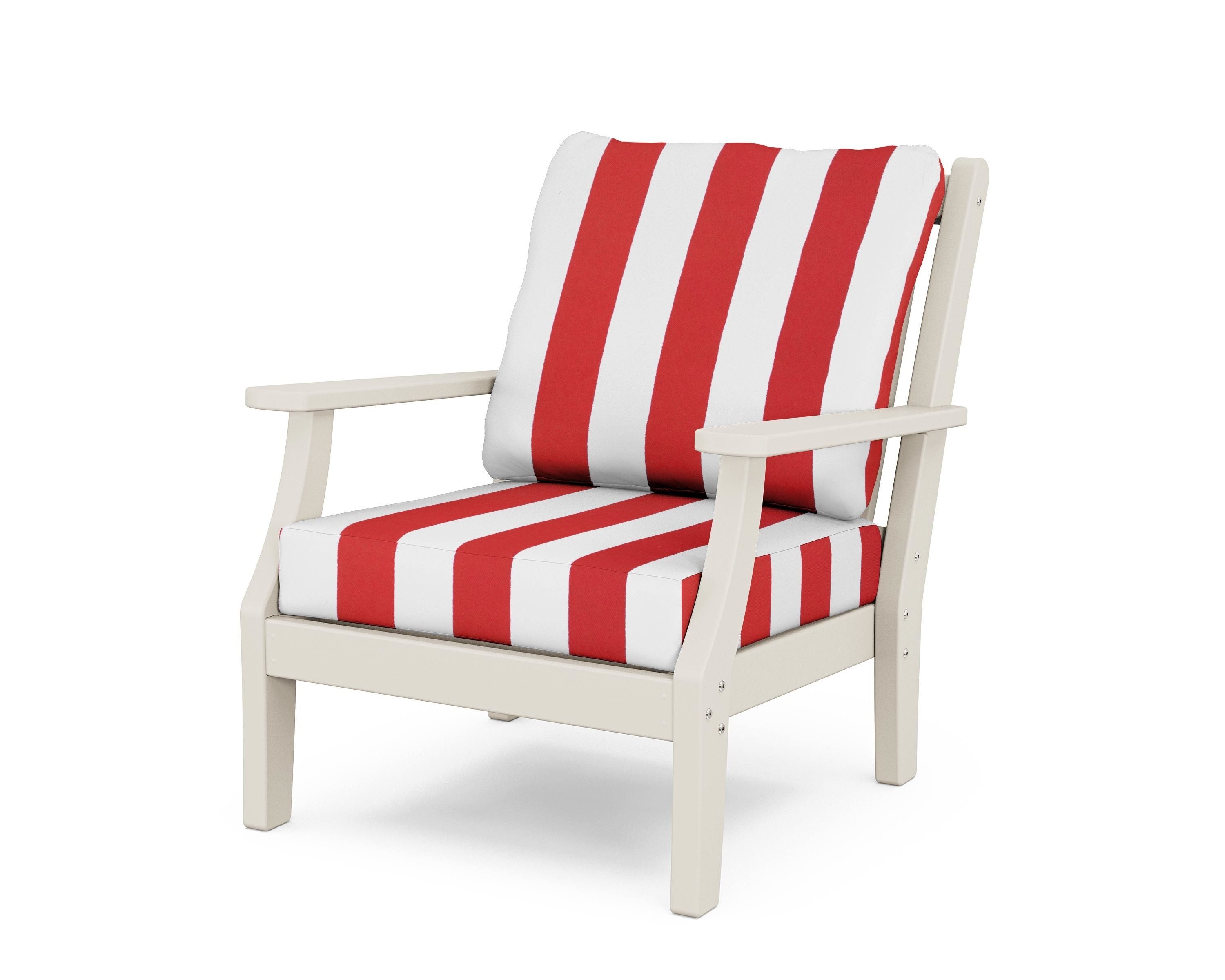 Country Living Wovendale Deep Seating Chair in Sand / Cabana Stripe Crimson