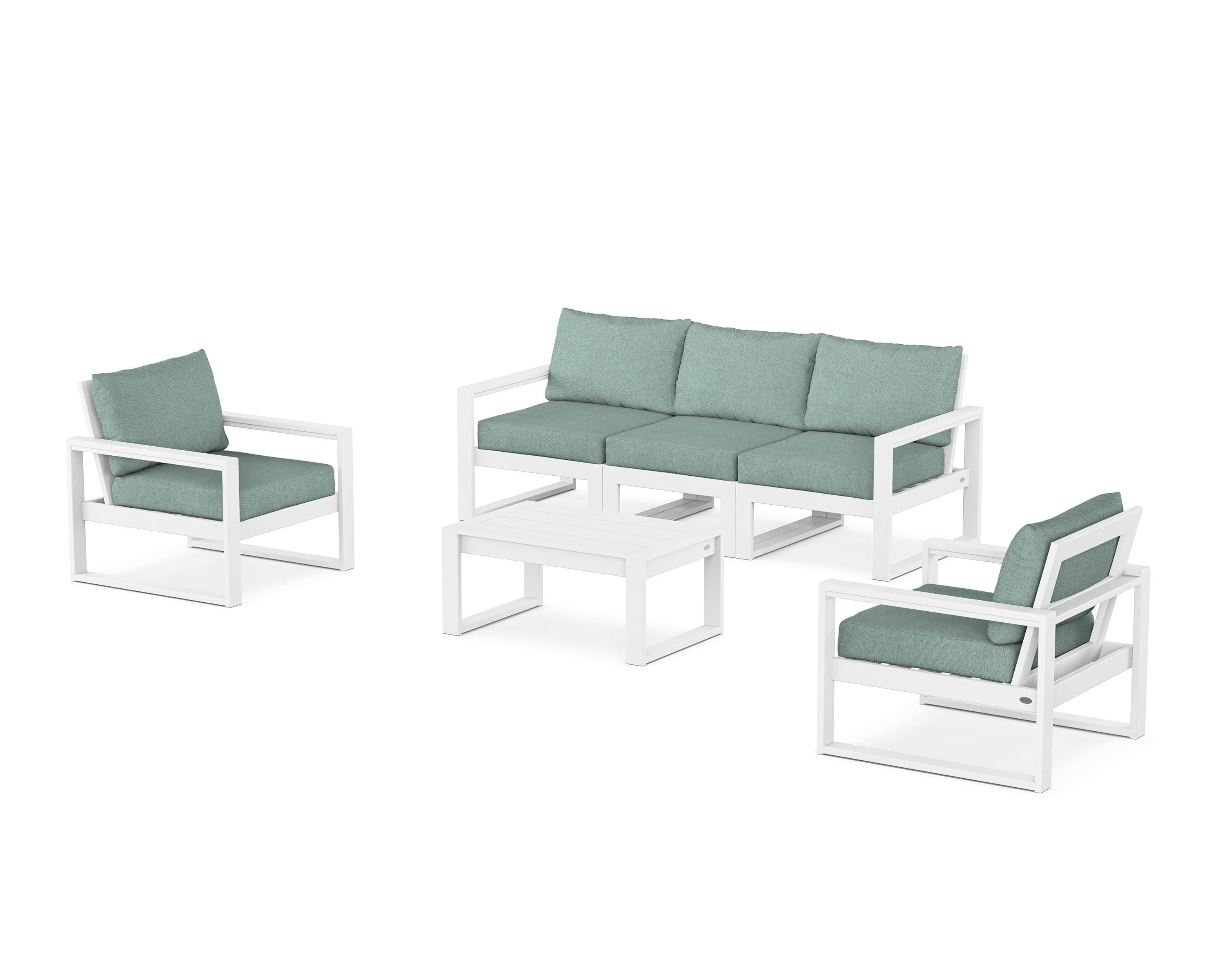 POLYWOOD® EDGE Sectional 4-Piece Deep Seating Set with Sofa in White / Glacier Spa