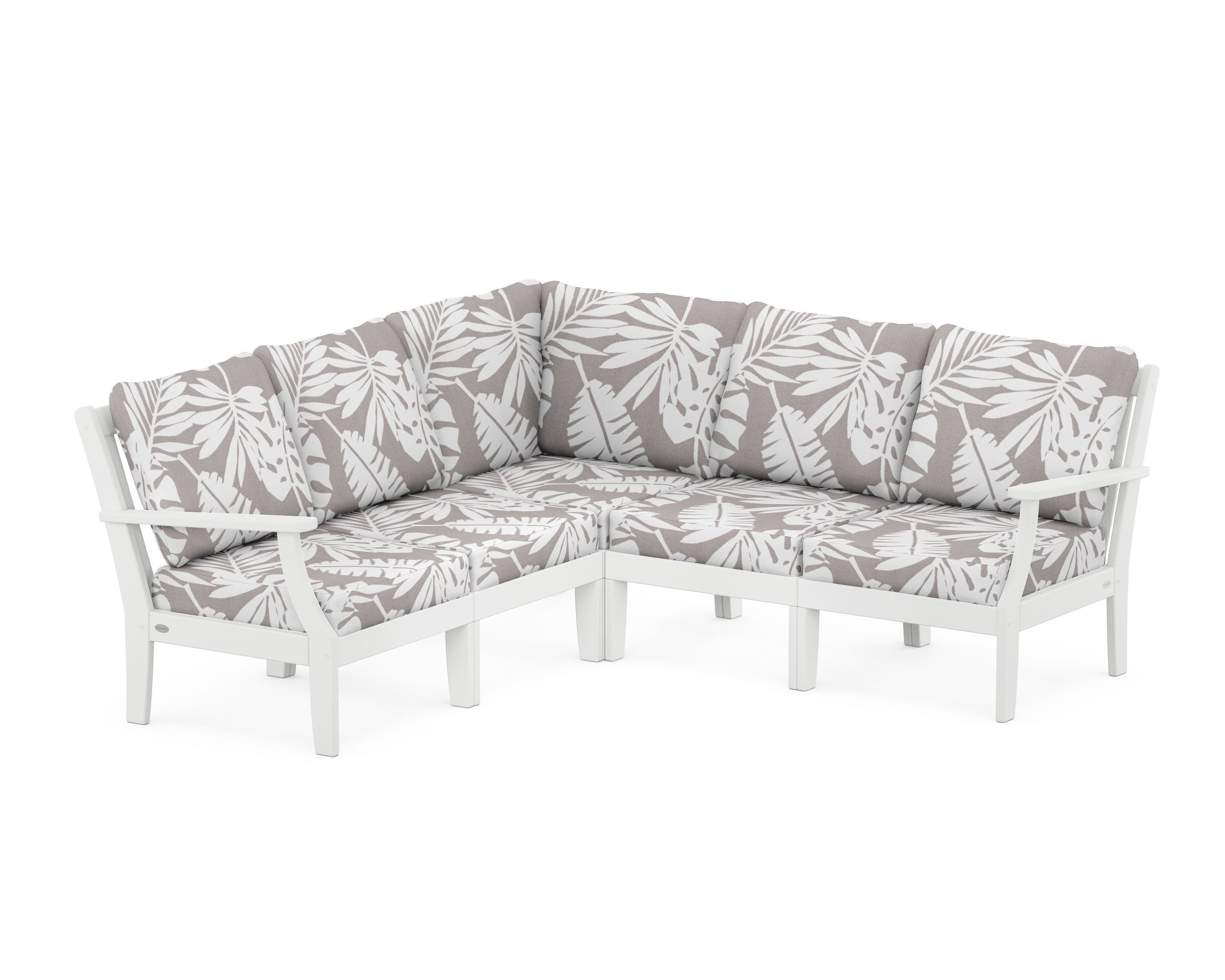 POLYWOOD® Braxton Modular 5-Piece Deep Seating Set in White / Leaf Grey Mist