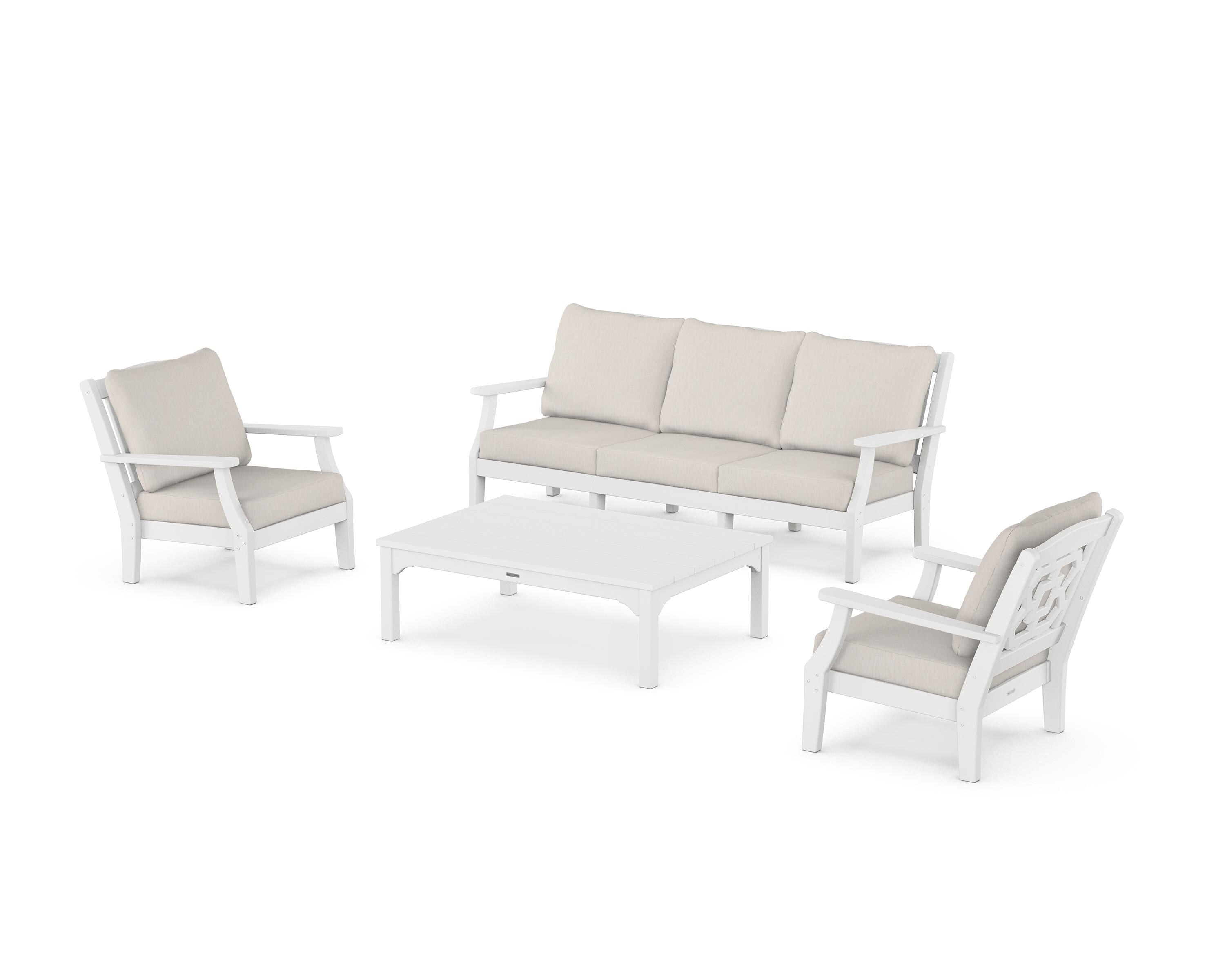 Martha Stewart by POLYWOOD® Chinoiserie 4-Piece Deep Seating Set with Sofa in White / Cast Ash