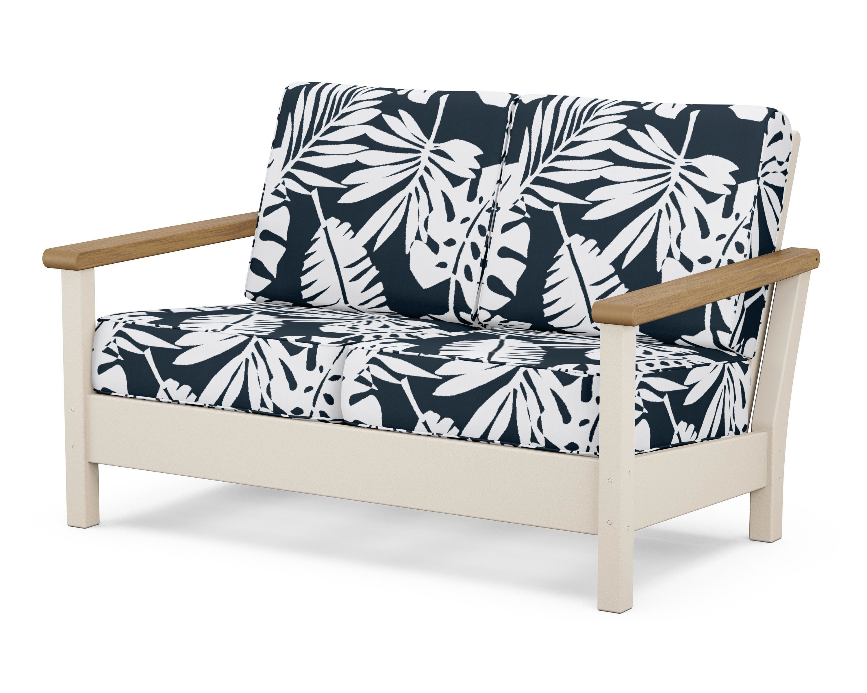 POLYWOOD® Harbour Deep Seating Loveseat in Sand / Natural / Leaf Marine Indigo
