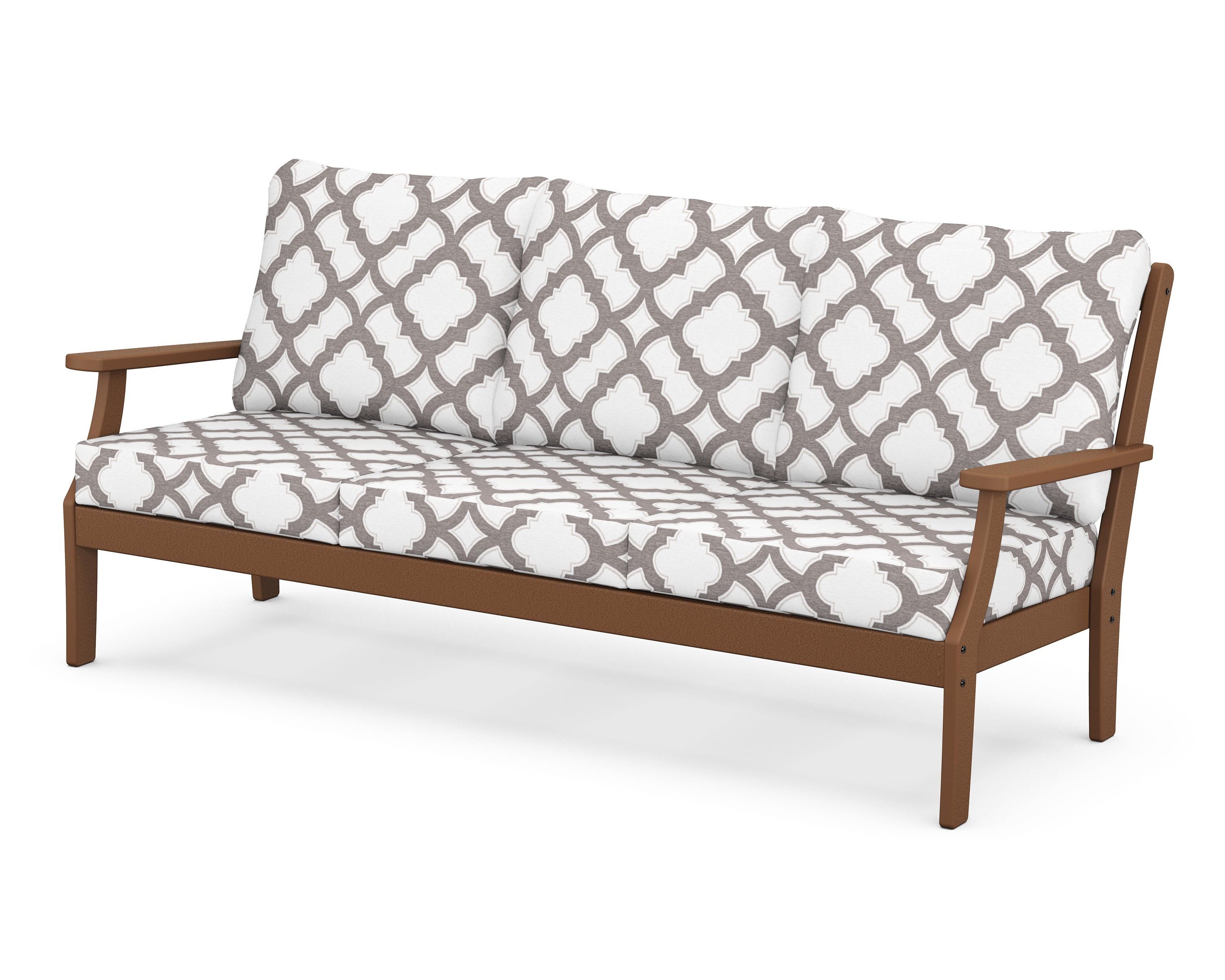 POLYWOOD® Braxton Deep Seating Sofa in Teak / Trellis Grey Mist