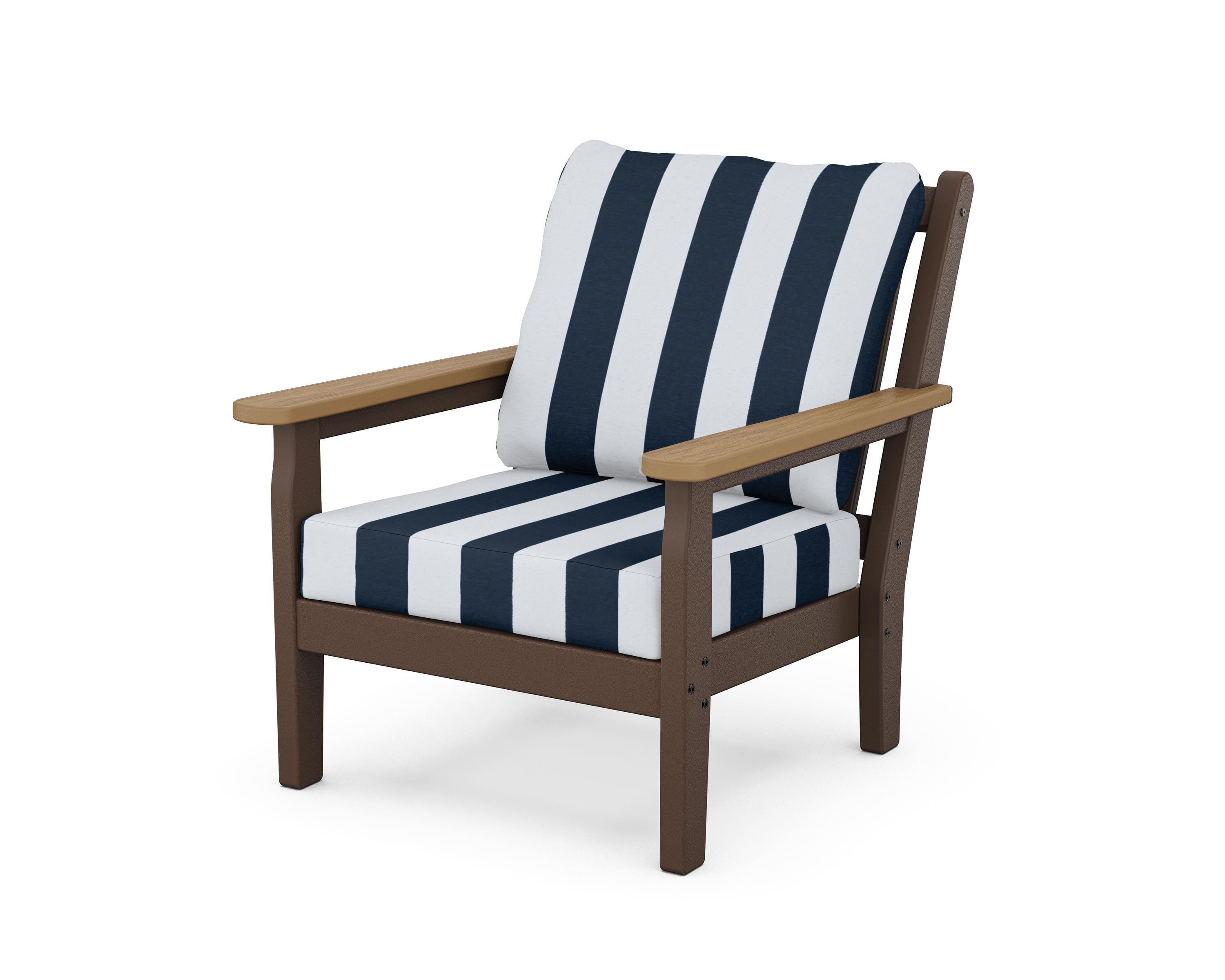 POLYWOOD® Chippendale Deep Seating Chair in Mahogany / Natural / Cabana Stripe Marine Indigo