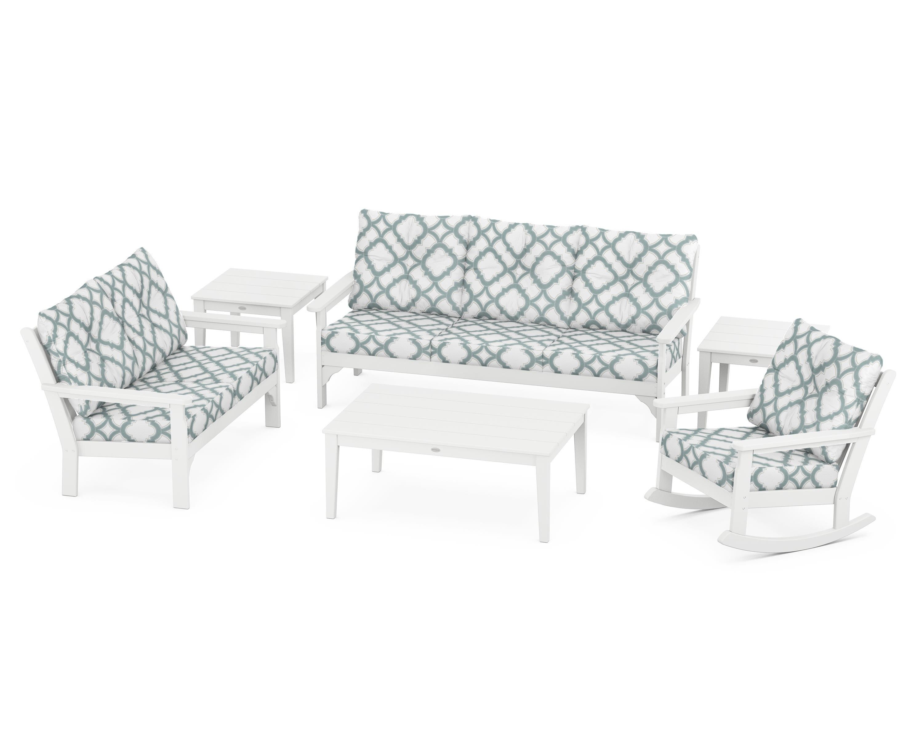 POLYWOOD® Vineyard 6-Piece Deep Seating Set in White / Trellis Glacier Spa