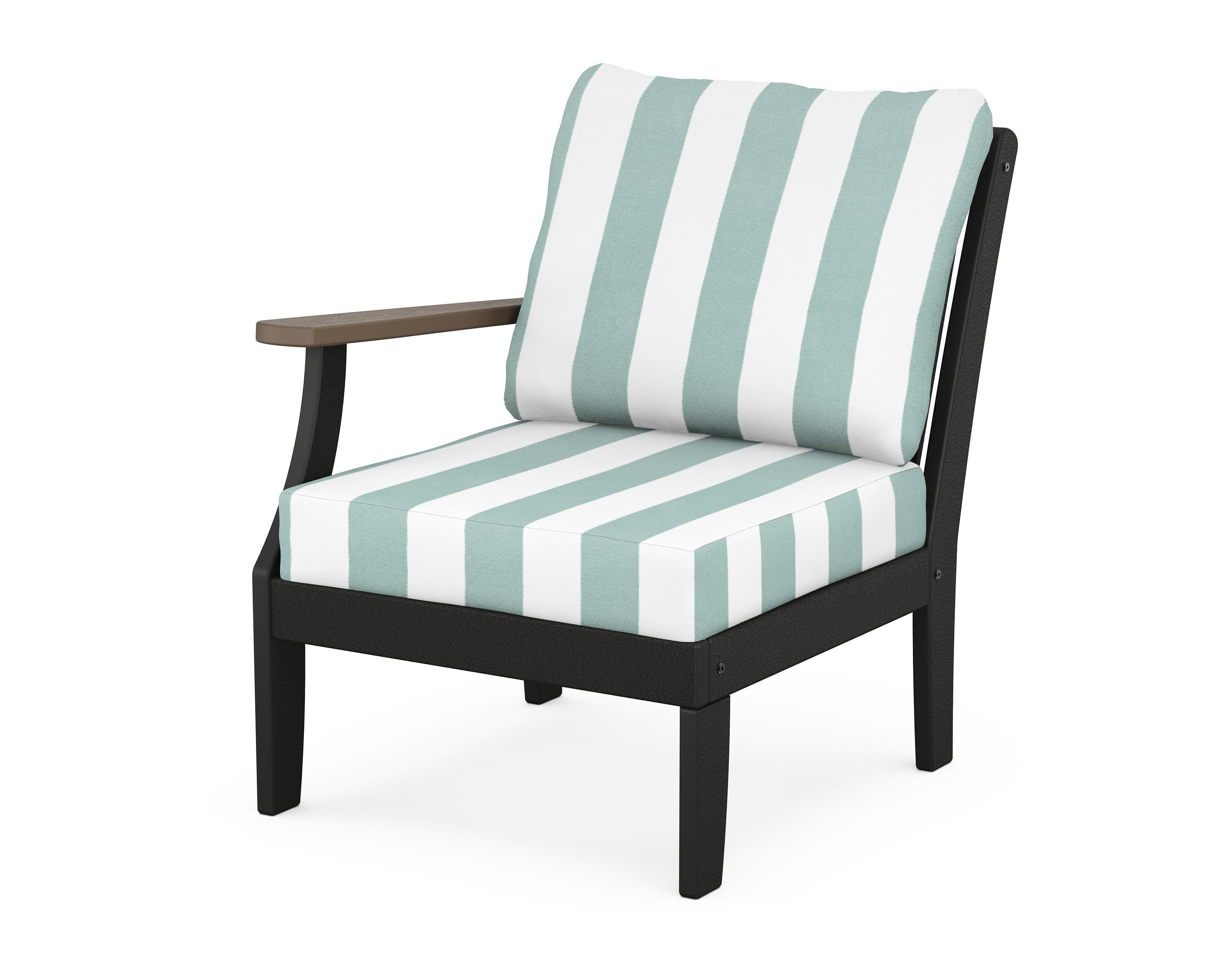 POLYWOOD® Braxton Modular Left Arm Chair in Black / Kona / Cabana Stripe Glacier Spa