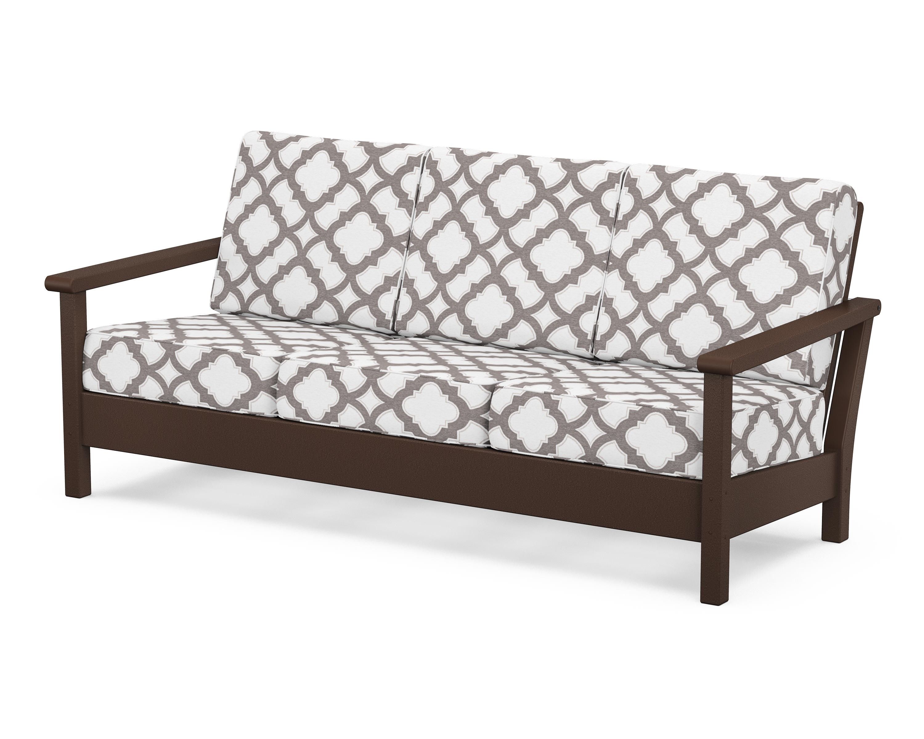 POLYWOOD® Harbour Deep Seating Sofa in Mahogany / Trellis Grey Mist