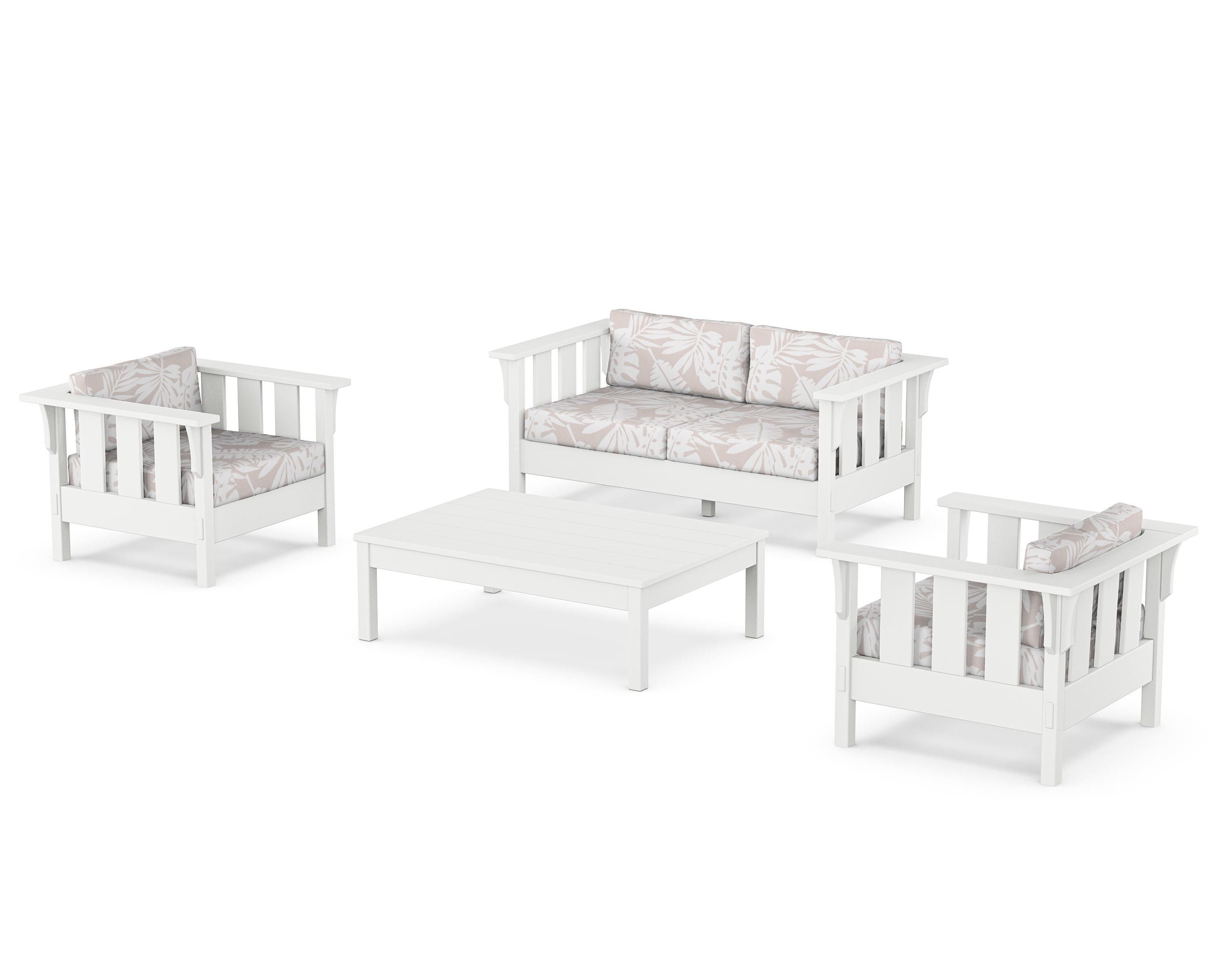 Martha Stewart by POLYWOOD® Acadia 4-Piece Deep Seating Set with Loveseat in White / Leaf Dune Burlap